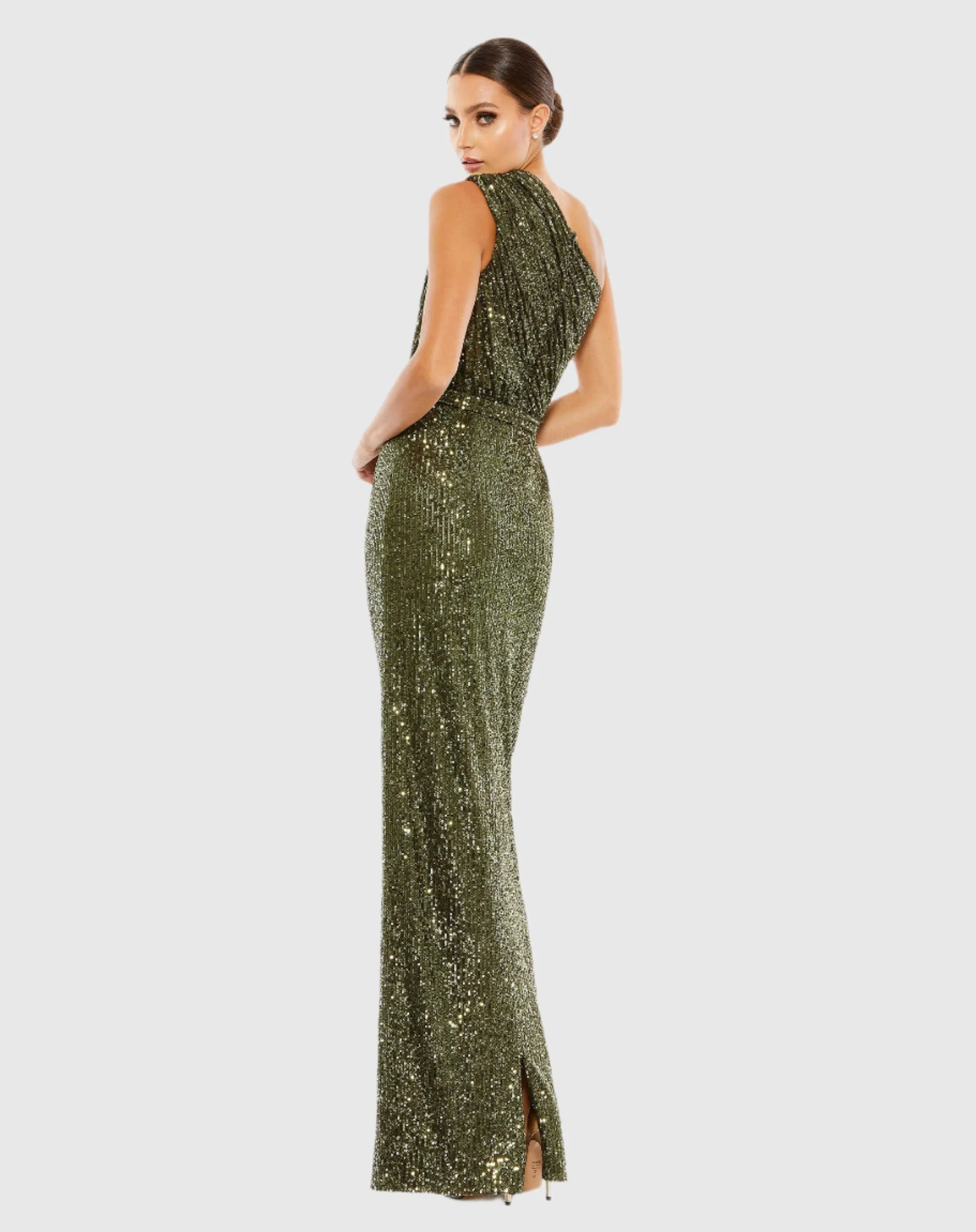 Dark Green Sequined Ruched One Shoulder Gown sold by Mac Duggal product image thumbnail 3