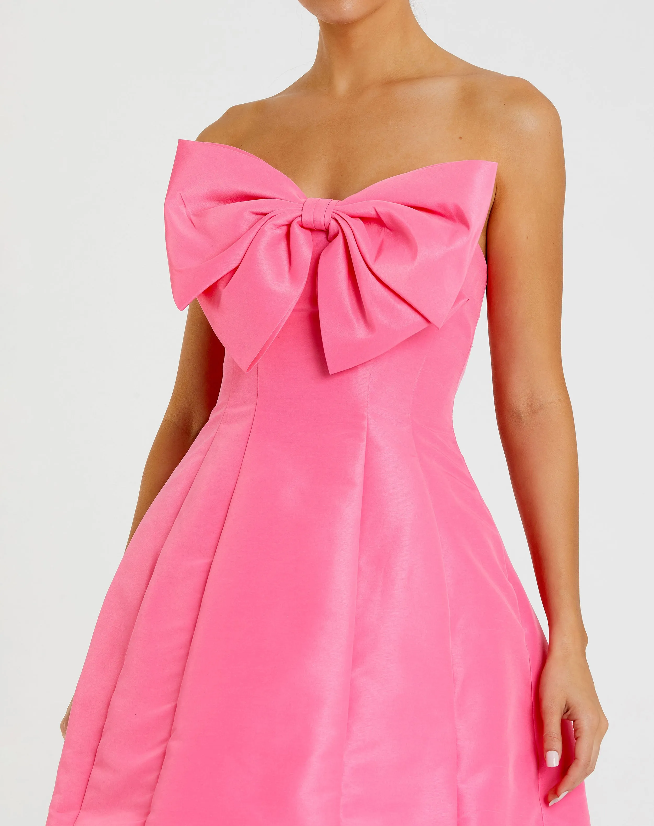 Pink Strapless Oversized Bow Fit & Flare Mini Dress sold by Mac Duggal product image thumbnail 2