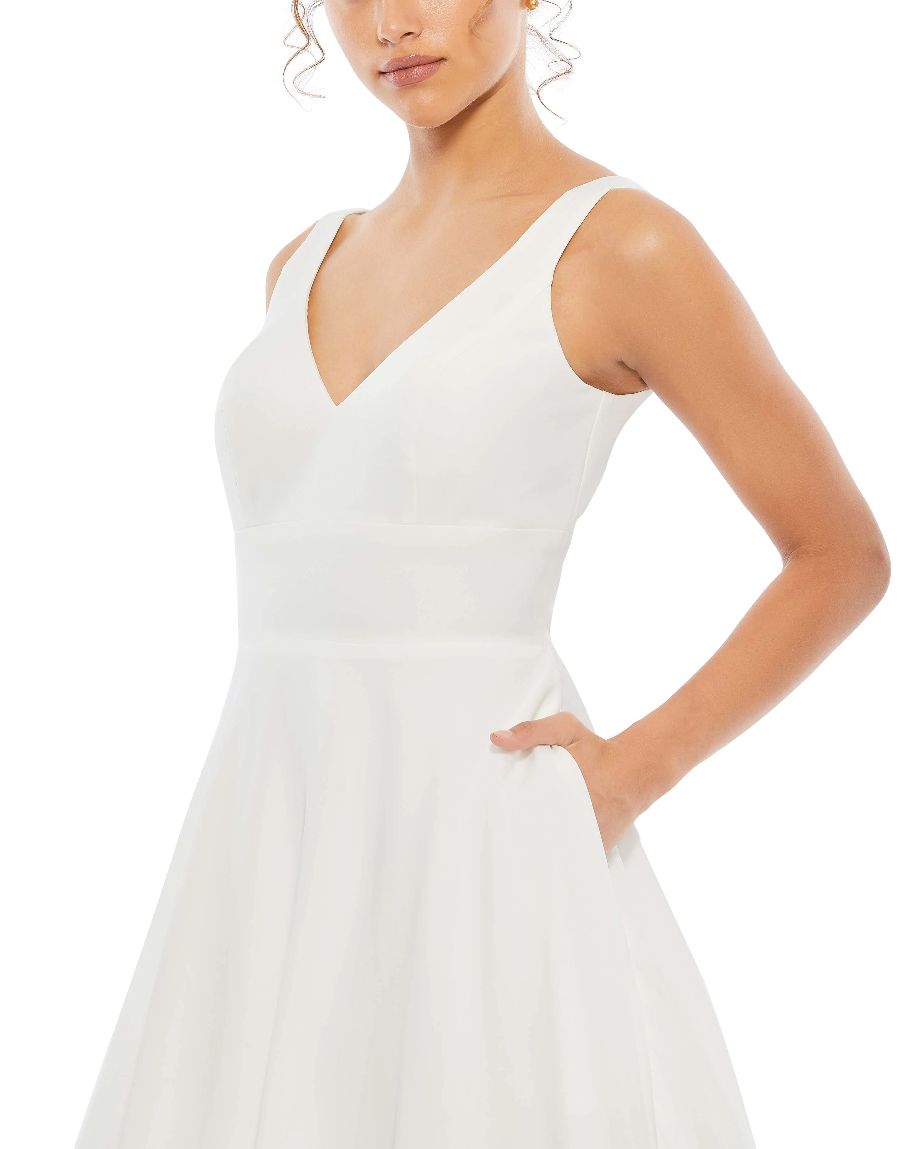 White Classic Sleeveless A-Line Gown with Pockets sold by Mac Duggal product image thumbnail 2
