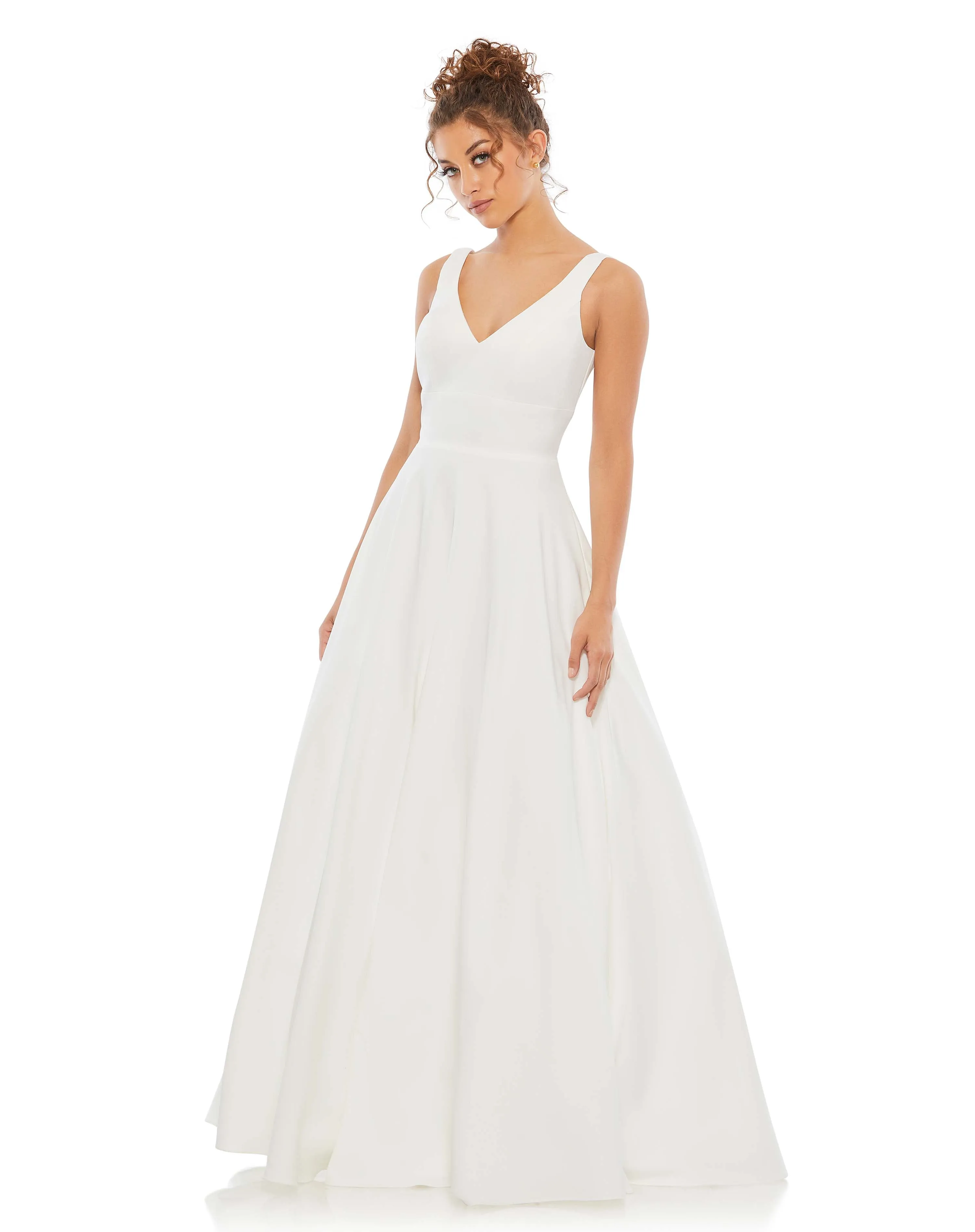 White Classic Sleeveless A-Line Gown with Pockets sold by Mac Duggal