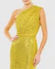 Yellow Sequined Ruched One Shoulder Gown sold by Mac Duggal