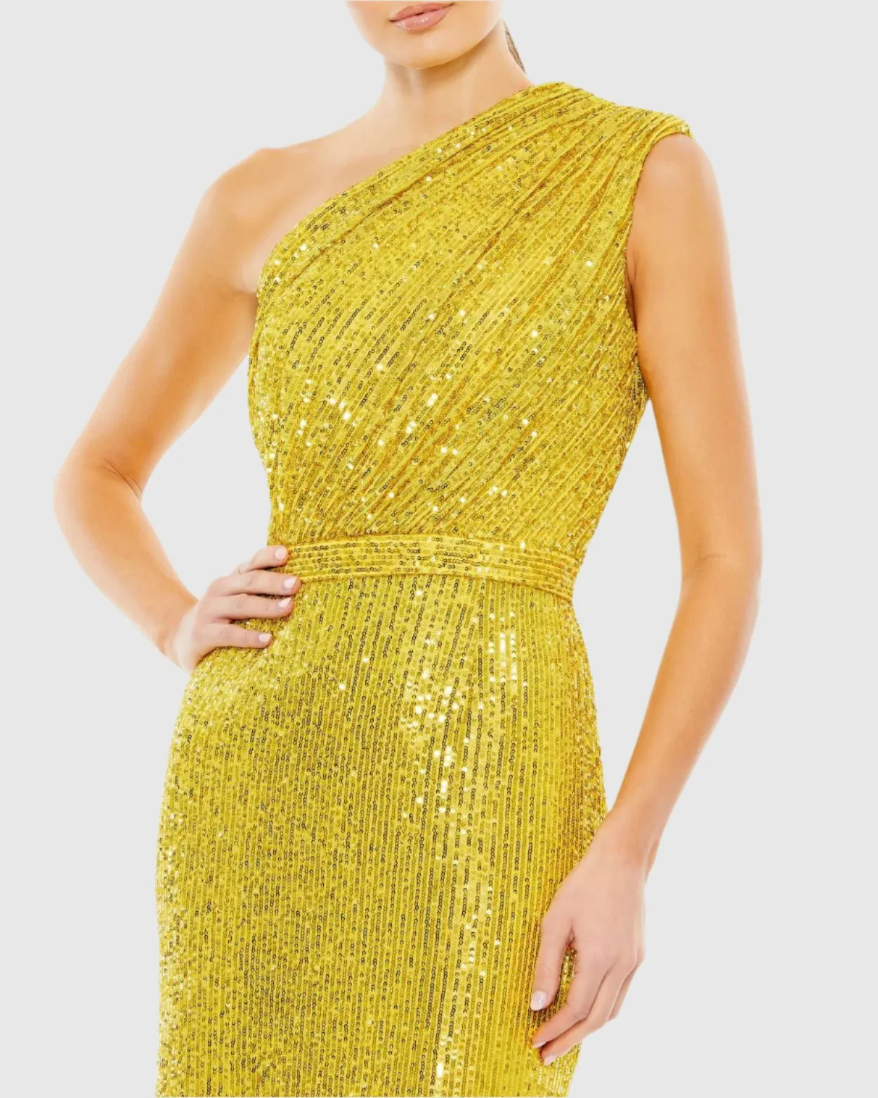 Yellow Sequined Ruched One Shoulder Gown - FINAL SALE sold by Mac Duggal product image thumbnail 2