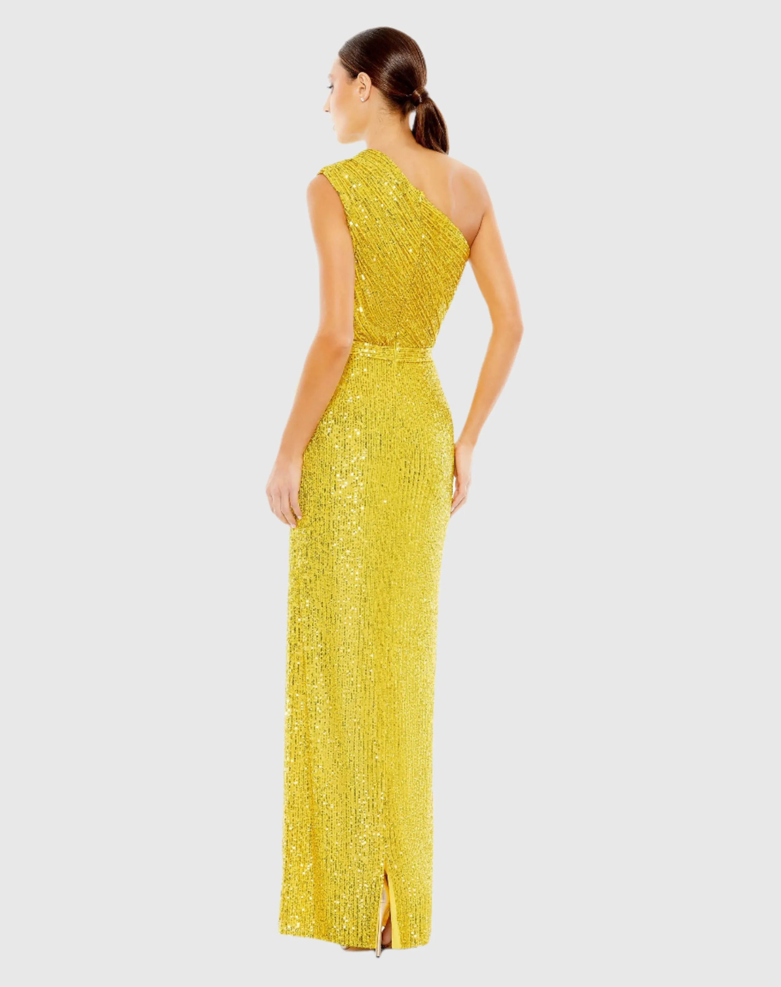 Yellow Sequined Ruched One Shoulder Gown - FINAL SALE sold by Mac Duggal product image thumbnail 3