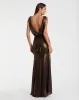 Brown Metallic Jersey Cowl Back Column Gown sold by Mac Duggal