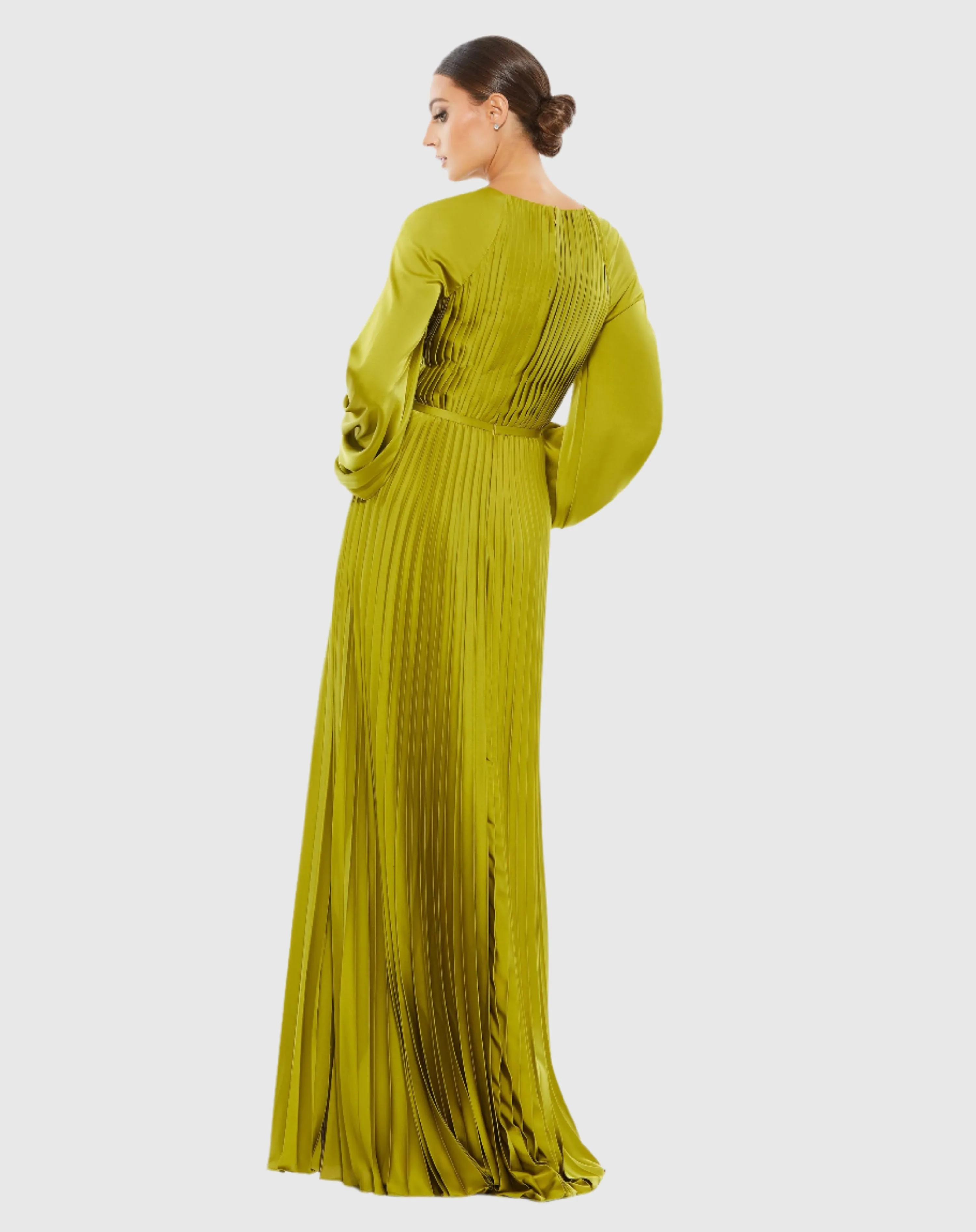 Green Pleated High Neck Long Sleeve Gown with Slit sold by Mac Duggal product image thumbnail 3