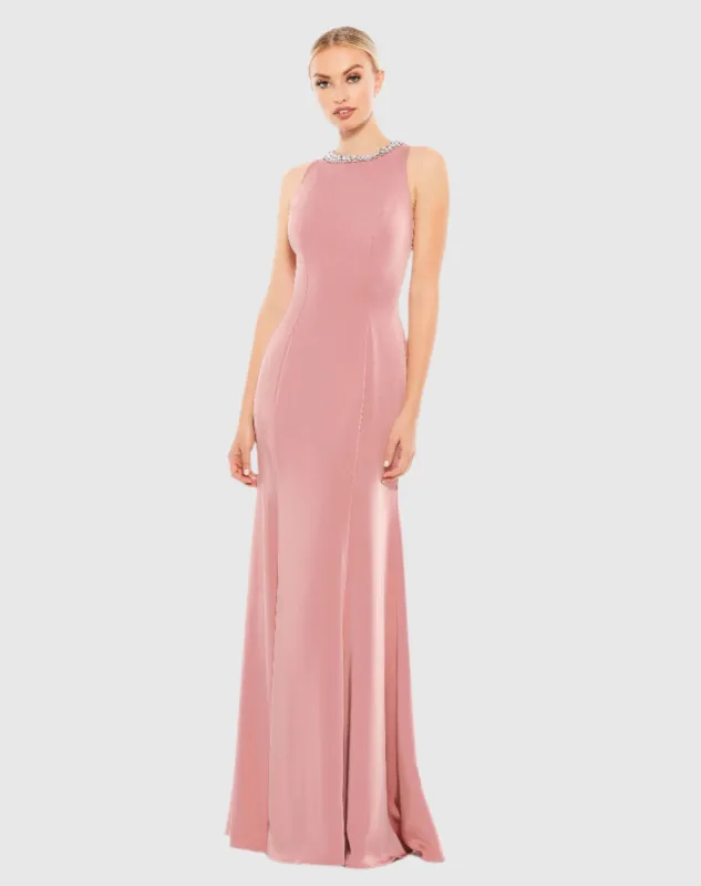 Pink Embellished Neck Trumpet Gown sold by Mac Duggal