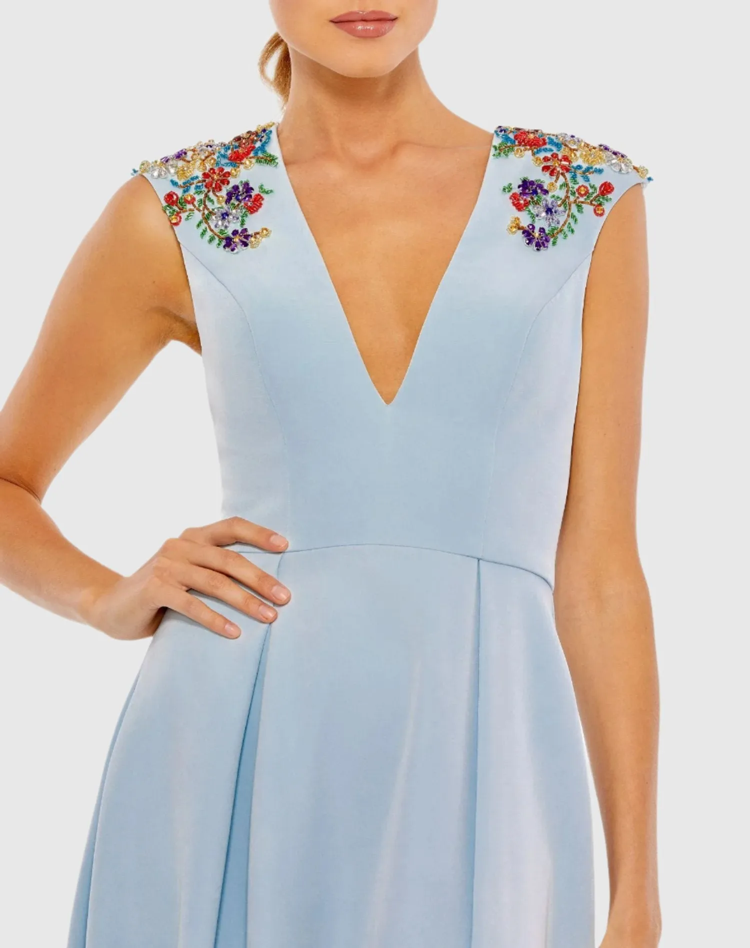 Dark Blue Beaded Cap Sleeve V Neck A Line Gown - FINAL SALE sold by Mac Duggal product image thumbnail 2
