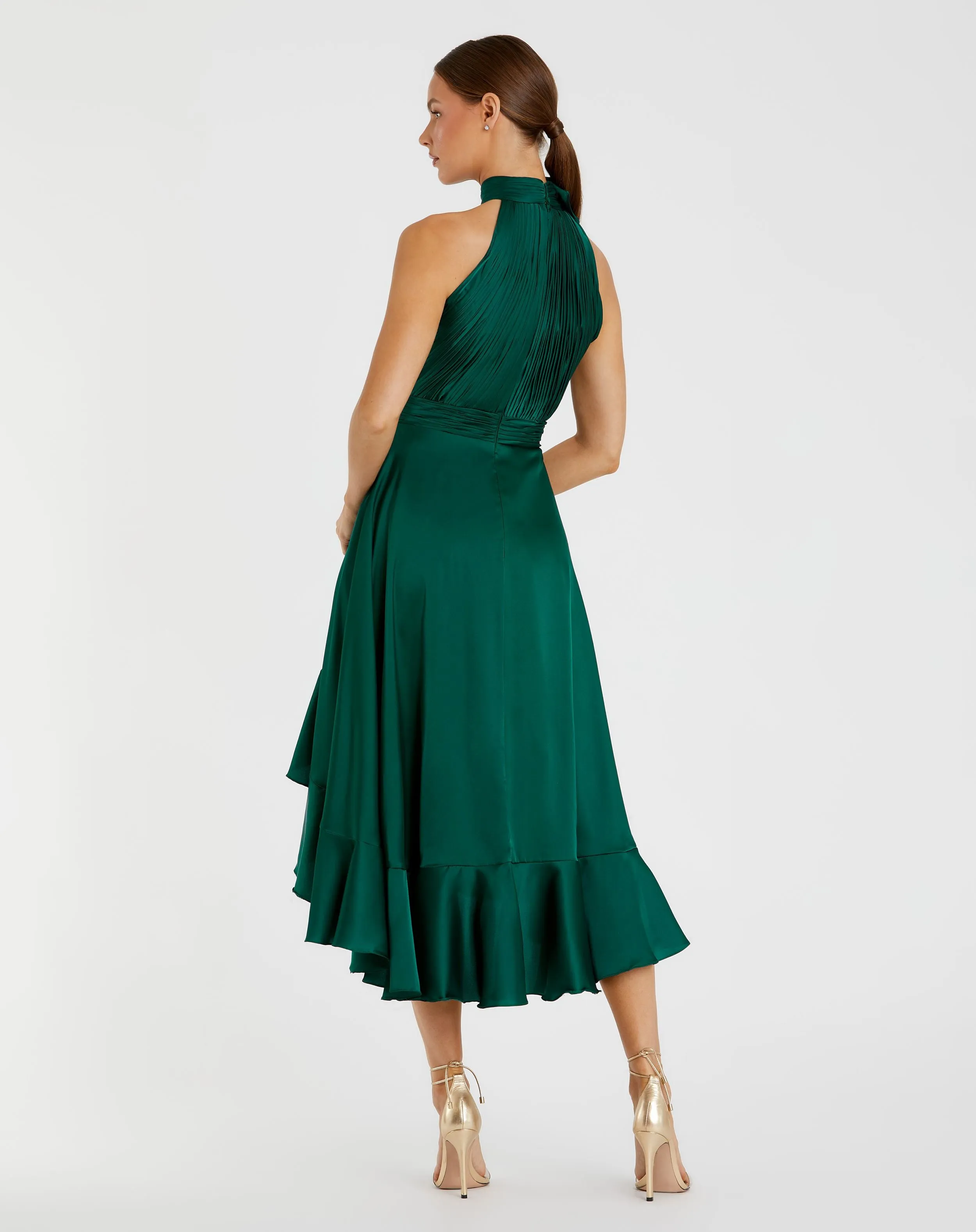 Green Halter Neck Flower Detail Ruffled Midi Dress sold by Mac Duggal product image thumbnail 3