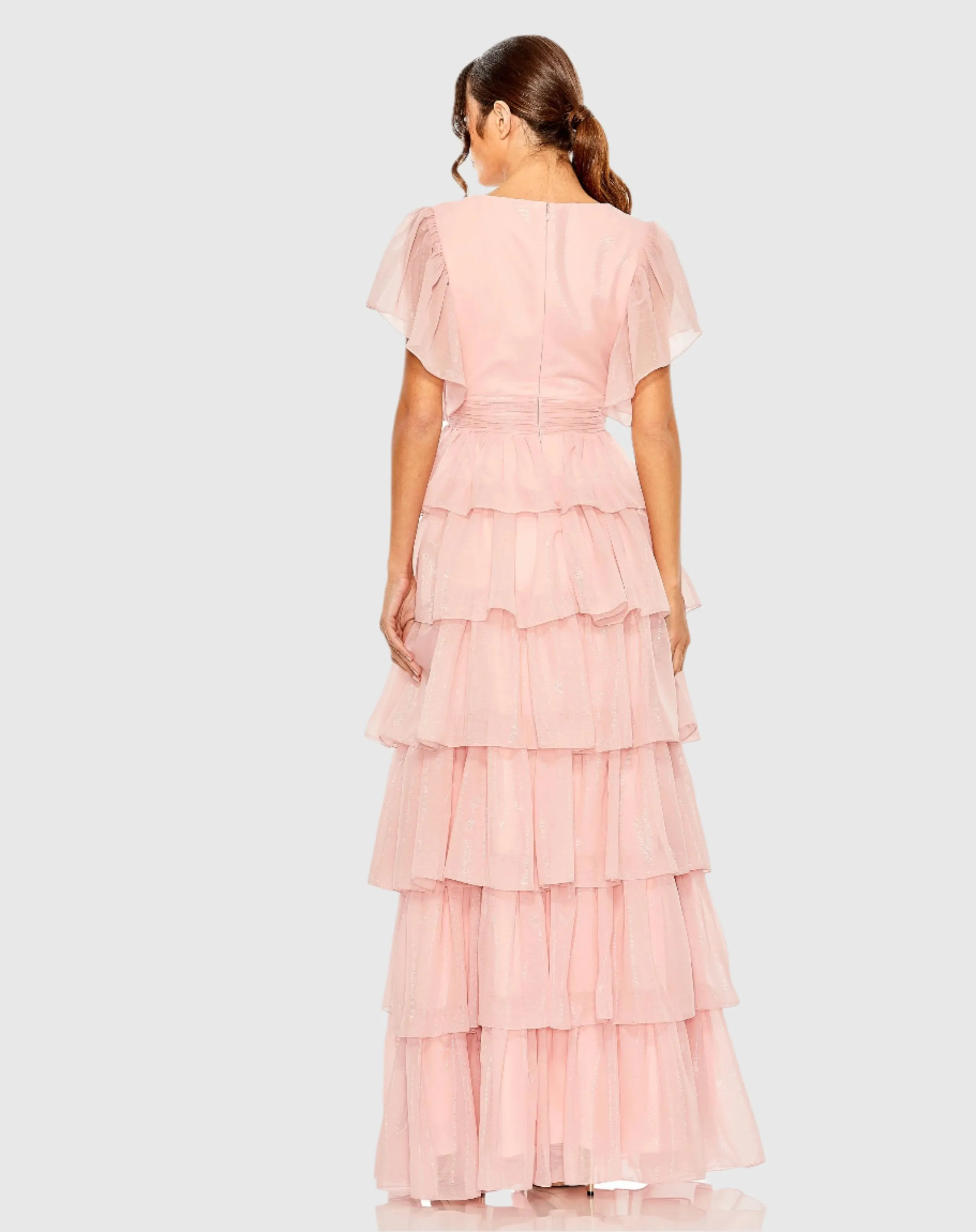 Pink Flutter Sleeve Ruffle Tiered Gown sold by Mac Duggal product image thumbnail 3
