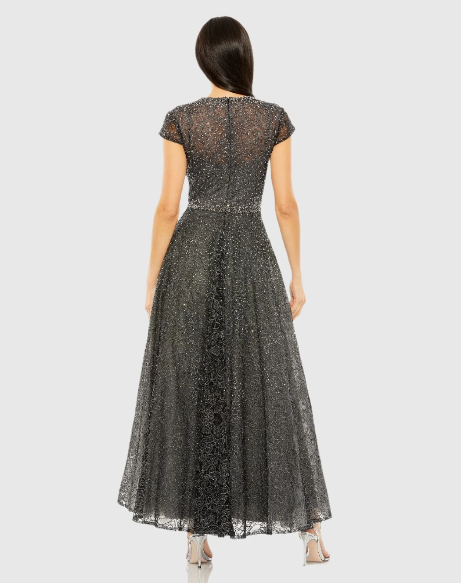 Gray Embellished Cap Sleeve A Line Dress sold by Mac Duggal product image thumbnail 3