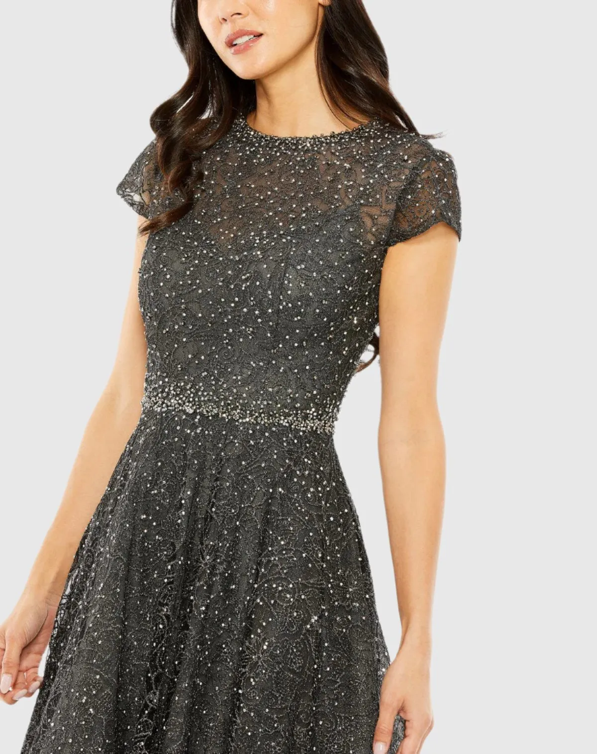 Gray Embellished Cap Sleeve A Line Dress sold by Mac Duggal product image thumbnail 2