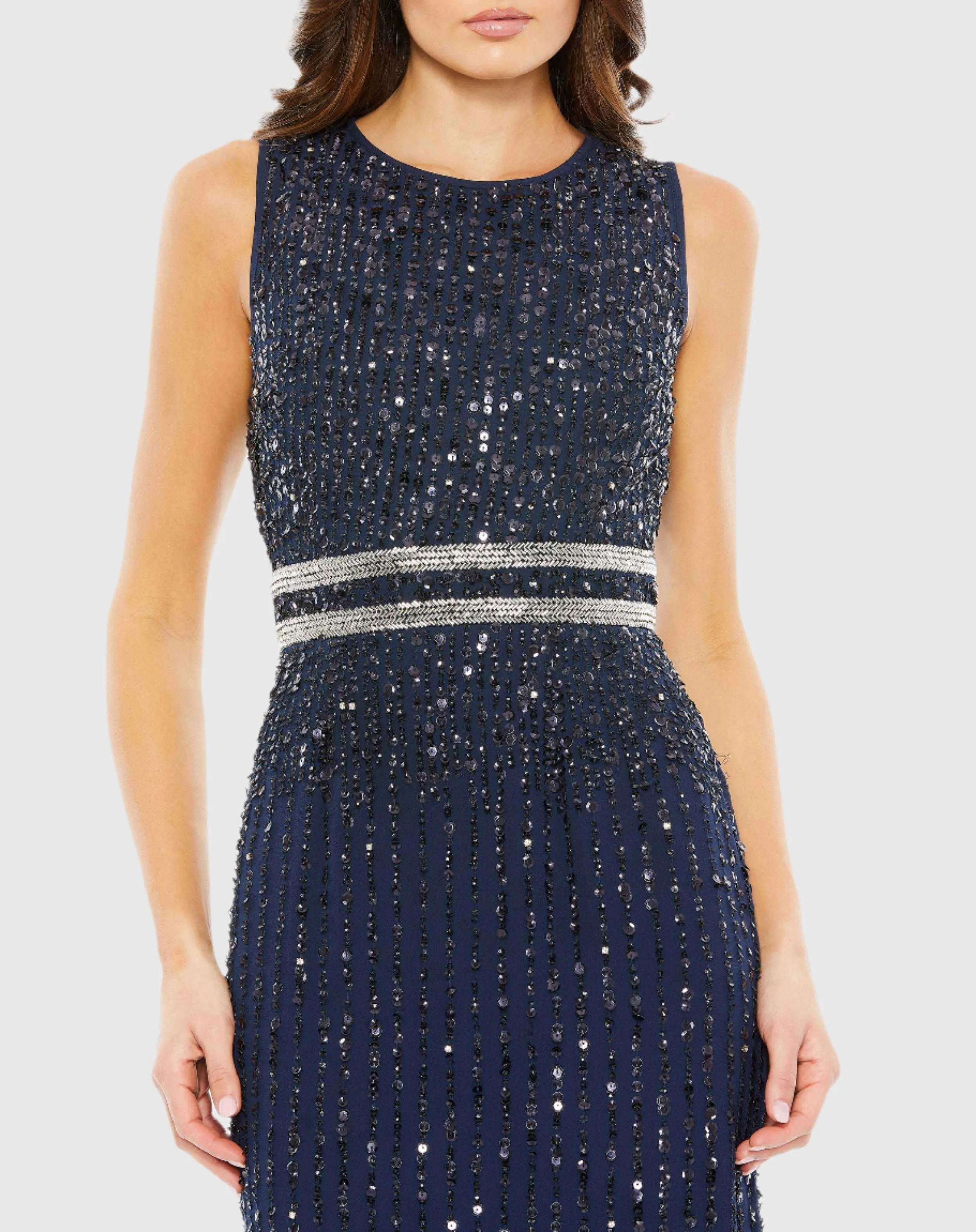 Navy Sequined High Neck Sleeveless Column Gown sold by Mac Duggal product image thumbnail 2