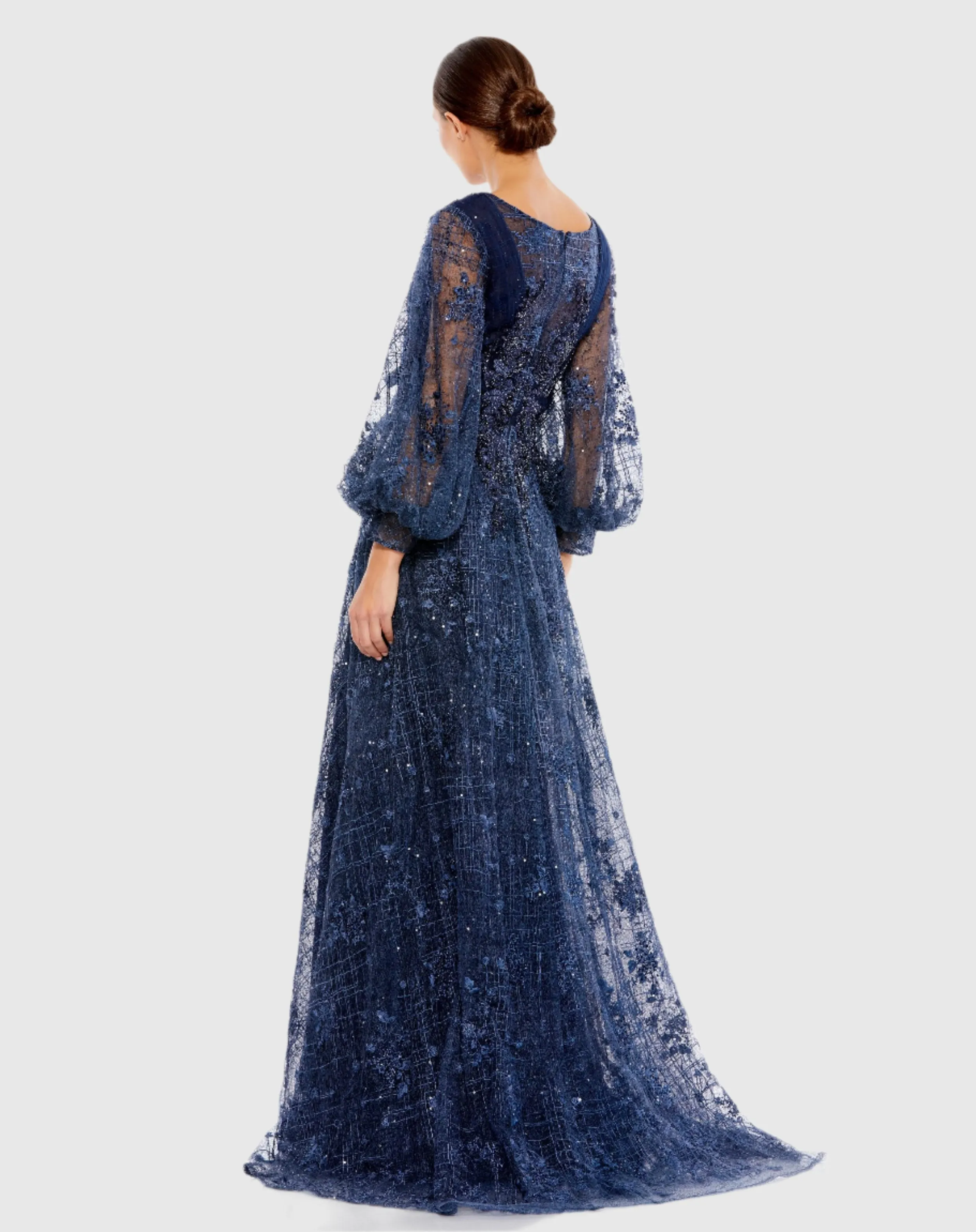 Blue Embellished Plunge Neck Puff Sleeve A Line Gown sold by Mac Duggal product image thumbnail 3