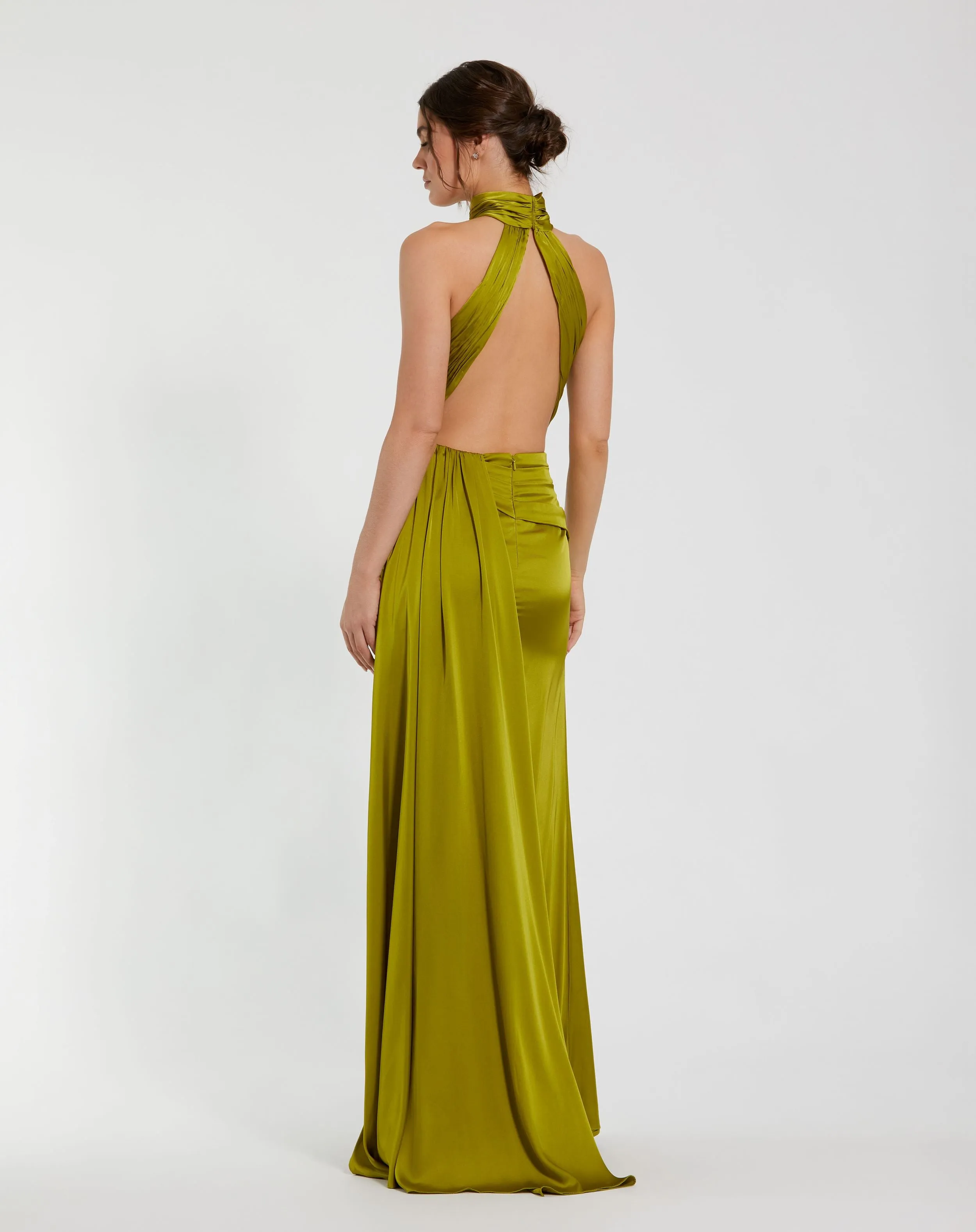 Dark Green Open Back High Neck Side Ruched Gown sold by Mac Duggal product image thumbnail 3
