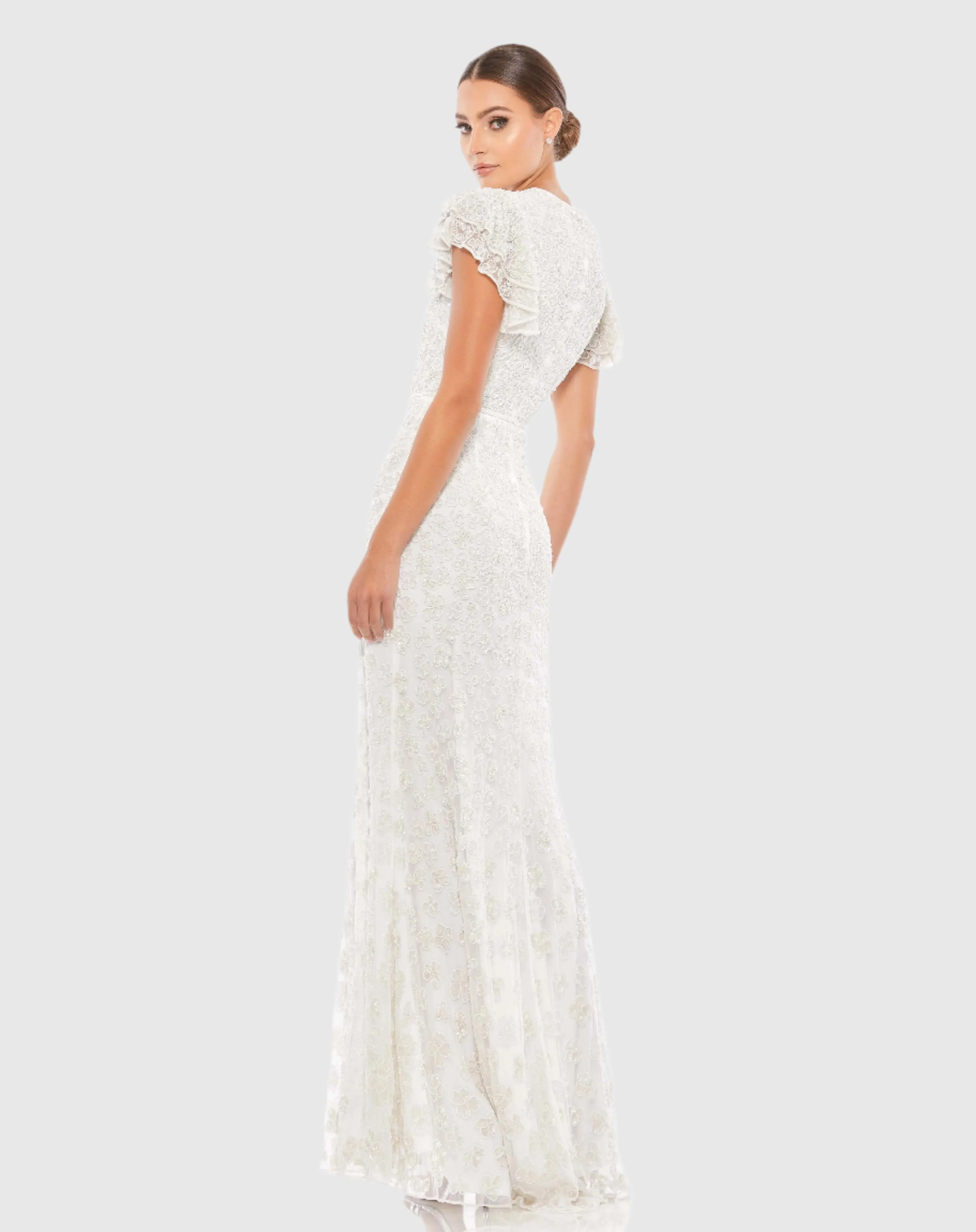 White High Neck Flutter Cap Sleeve Gown sold by Mac Duggal product image thumbnail 3