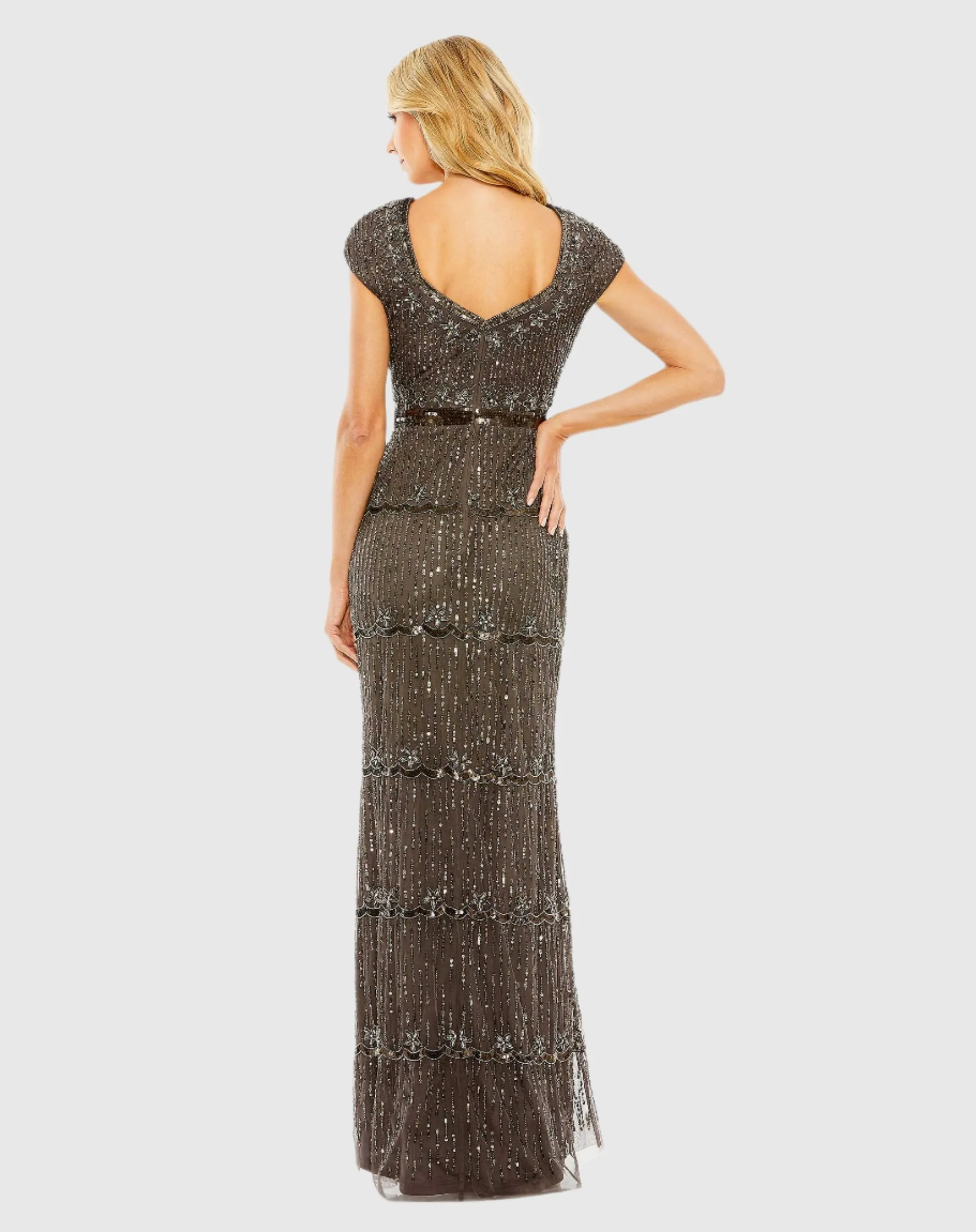 Brown Sequin Cap Sleeve Sweetheart Column Gown sold by Mac Duggal product image thumbnail 3