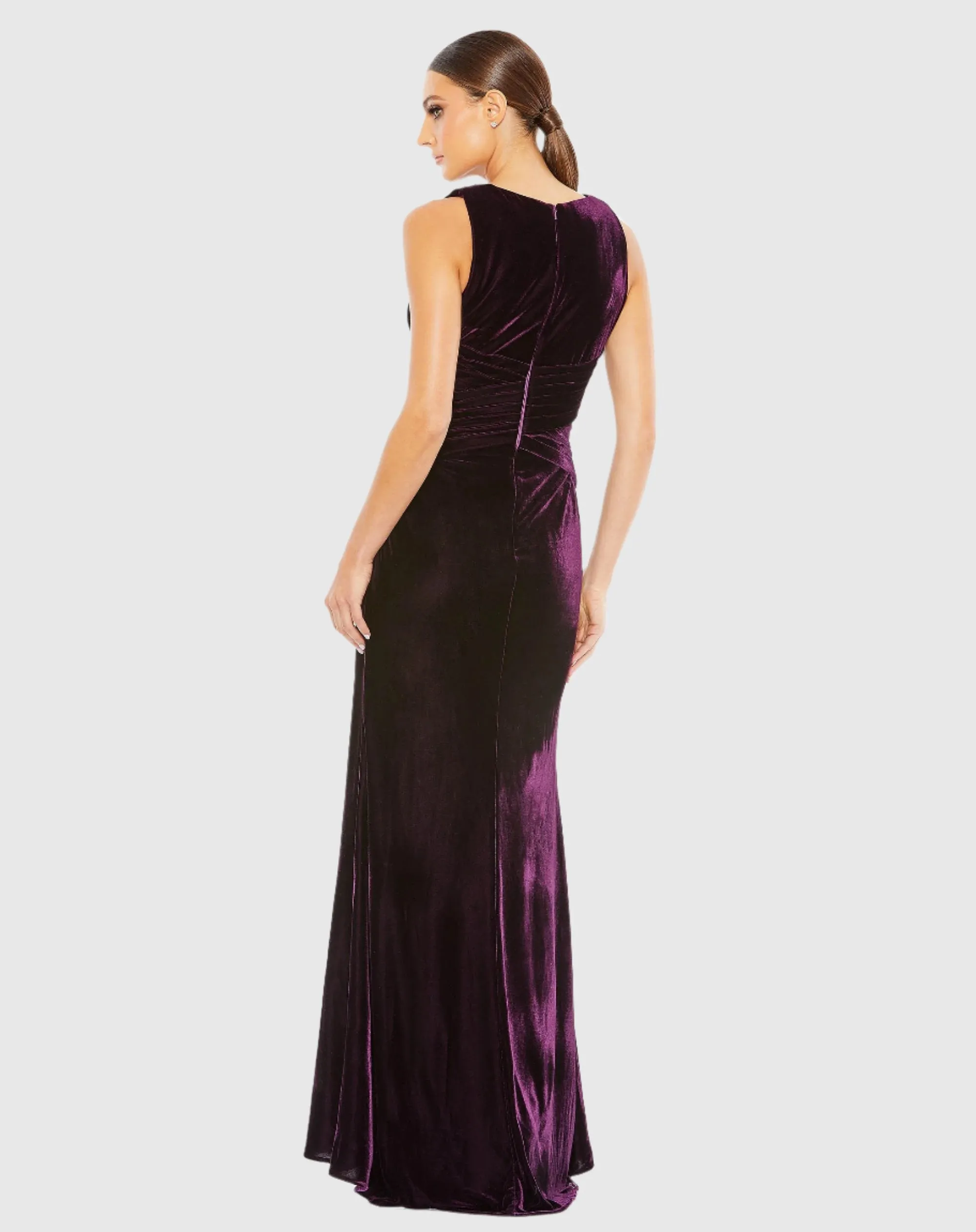 Purple Sleeveless Plunge Neck Pleated Velvet Gown sold by Mac Duggal product image thumbnail 3