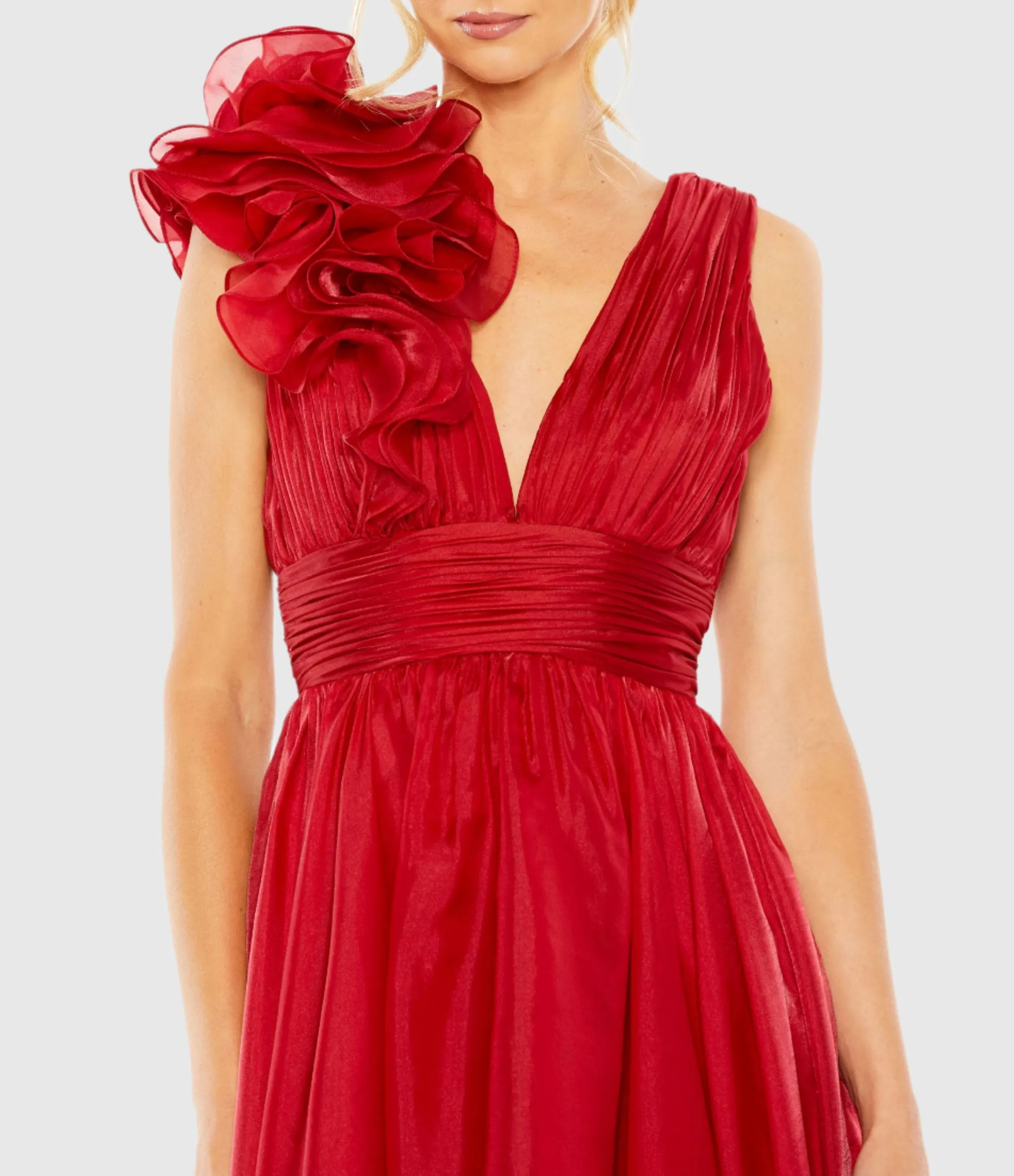 Red Sleeveless Chiffon A-Line Tea Length Cocktail Dress sold by Mac Duggal product image thumbnail 2