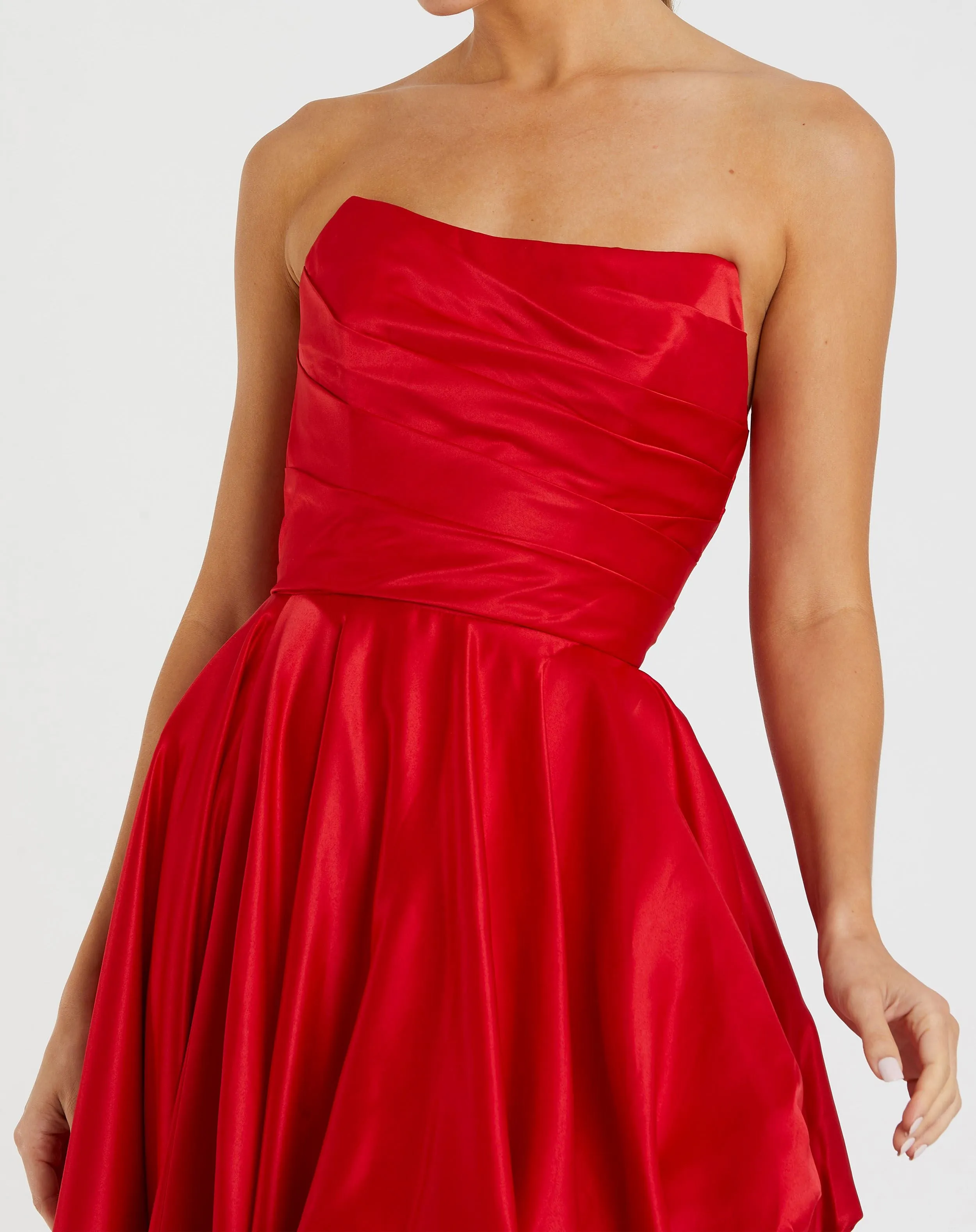 Red Strapless Ruched High Low Gown sold by Mac Duggal product image thumbnail 2