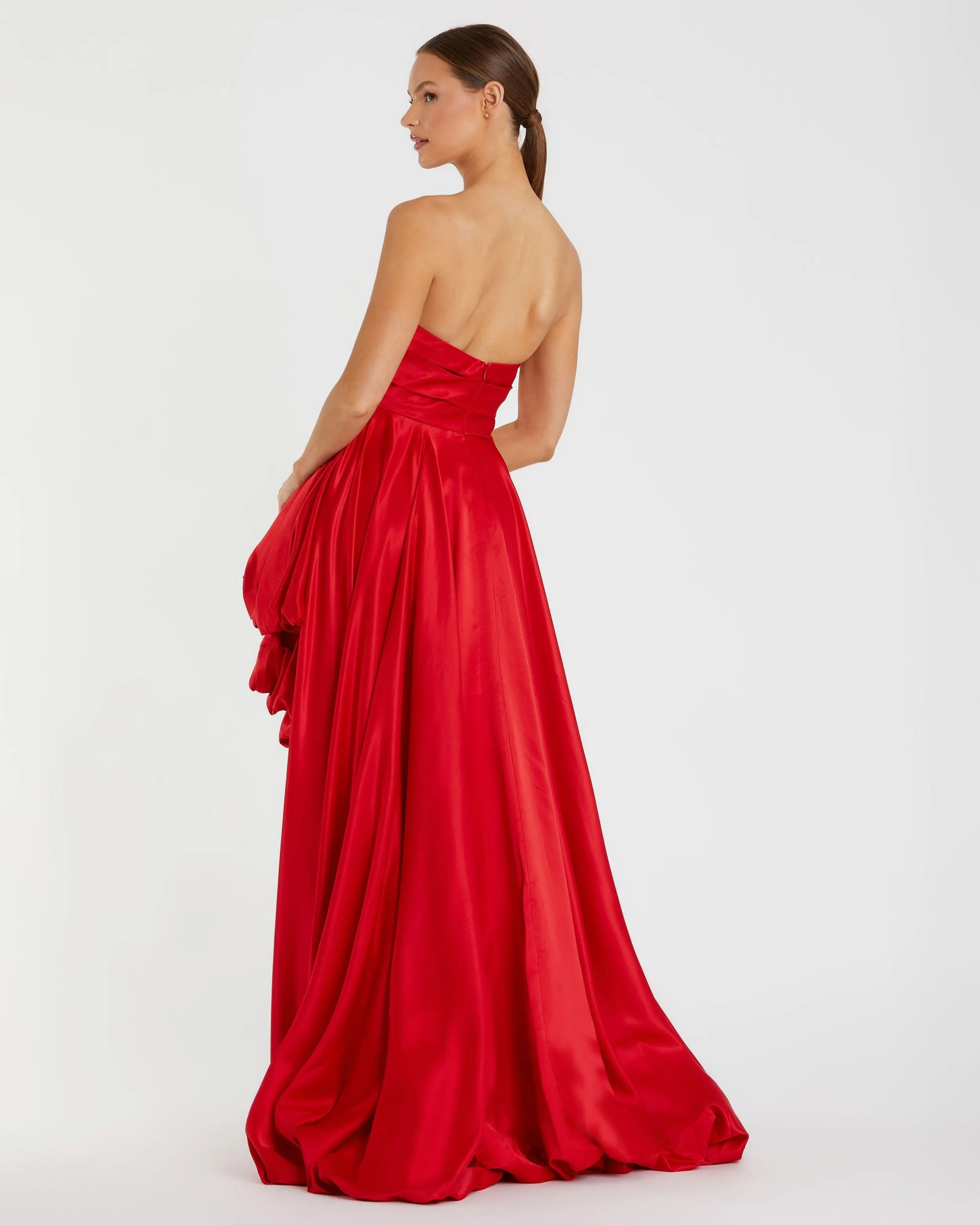 Red Strapless Ruched High Low Gown sold by Mac Duggal product image thumbnail 3