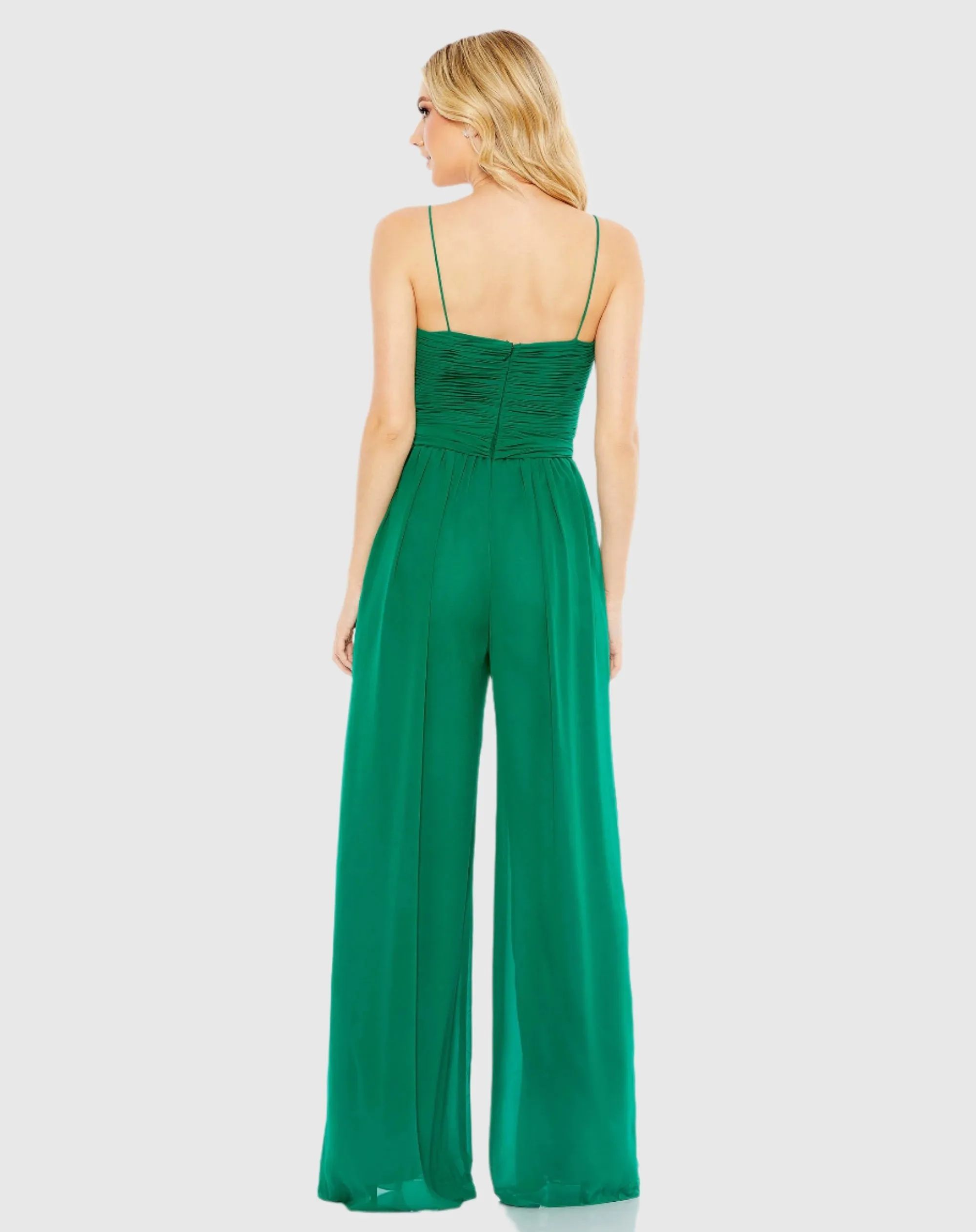 Green Ruched Sleeveless Tie Jumpsuit sold by Mac Duggal product image thumbnail 3