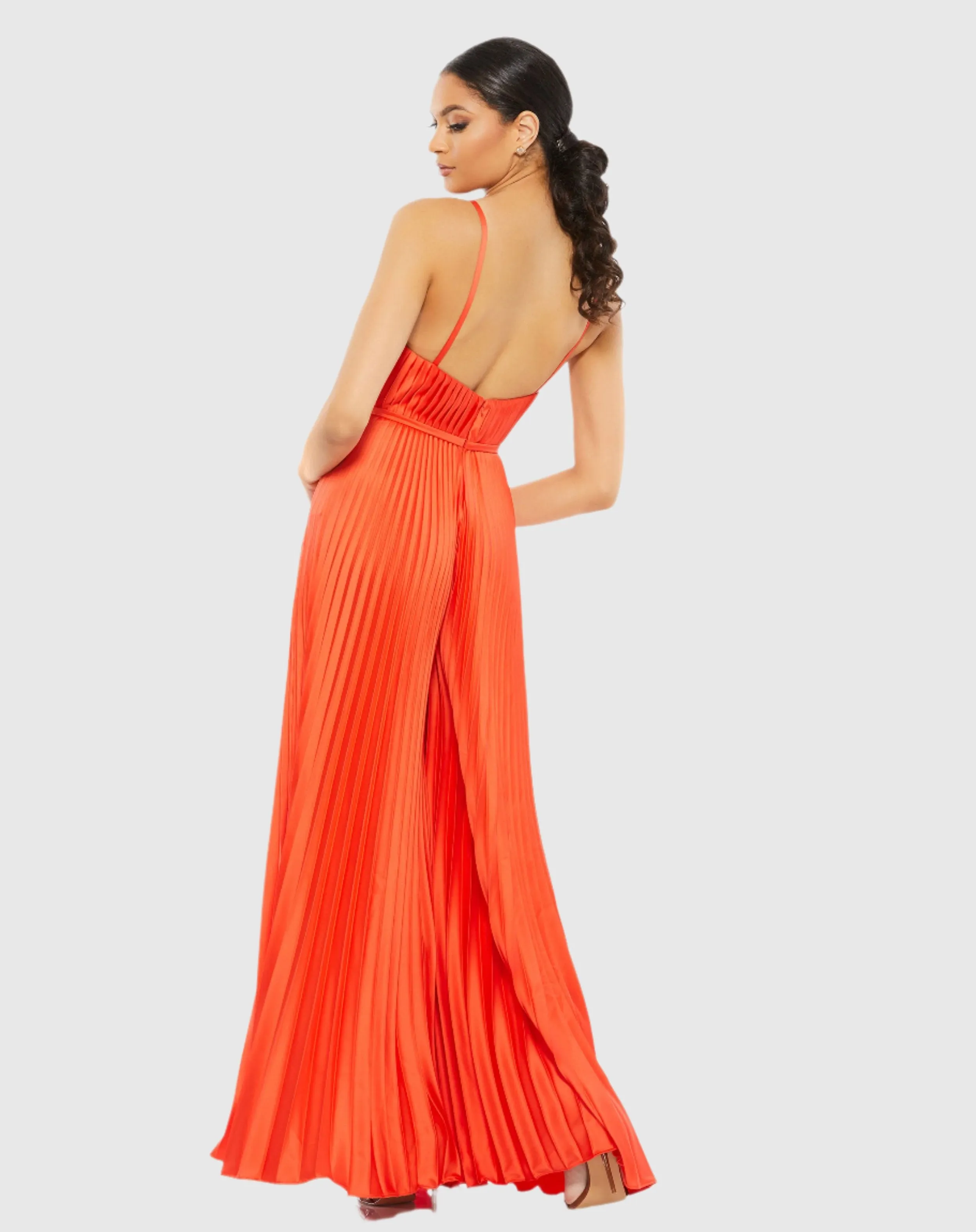 Orange Pleated Plunge Neck Wide Leg Jumpsuit sold by Mac Duggal product image thumbnail 3
