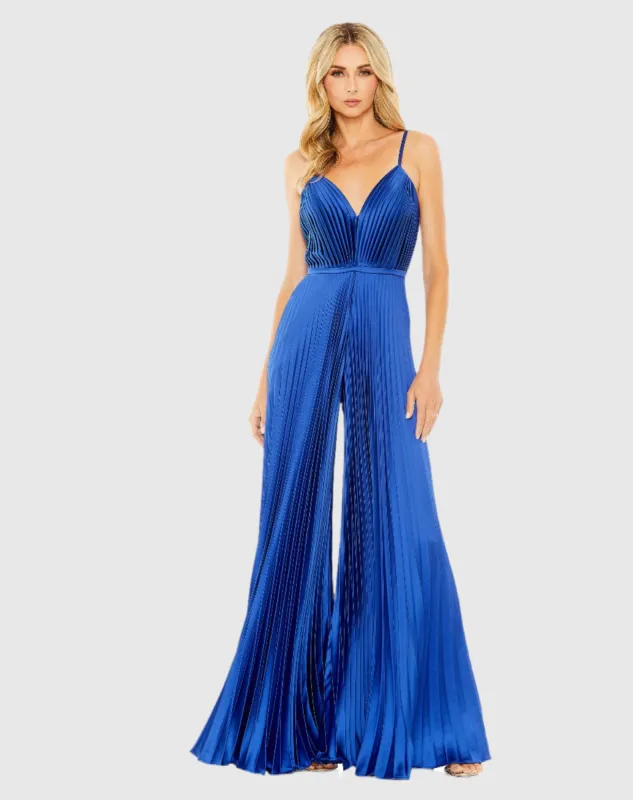 Pleated Plunge Neck Wide Leg Jumpsuit sold by Mac Duggal