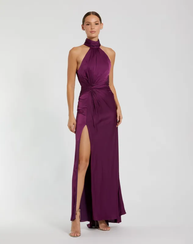 Open Back High Neck Side Ruched Gown sold by Mac Duggal