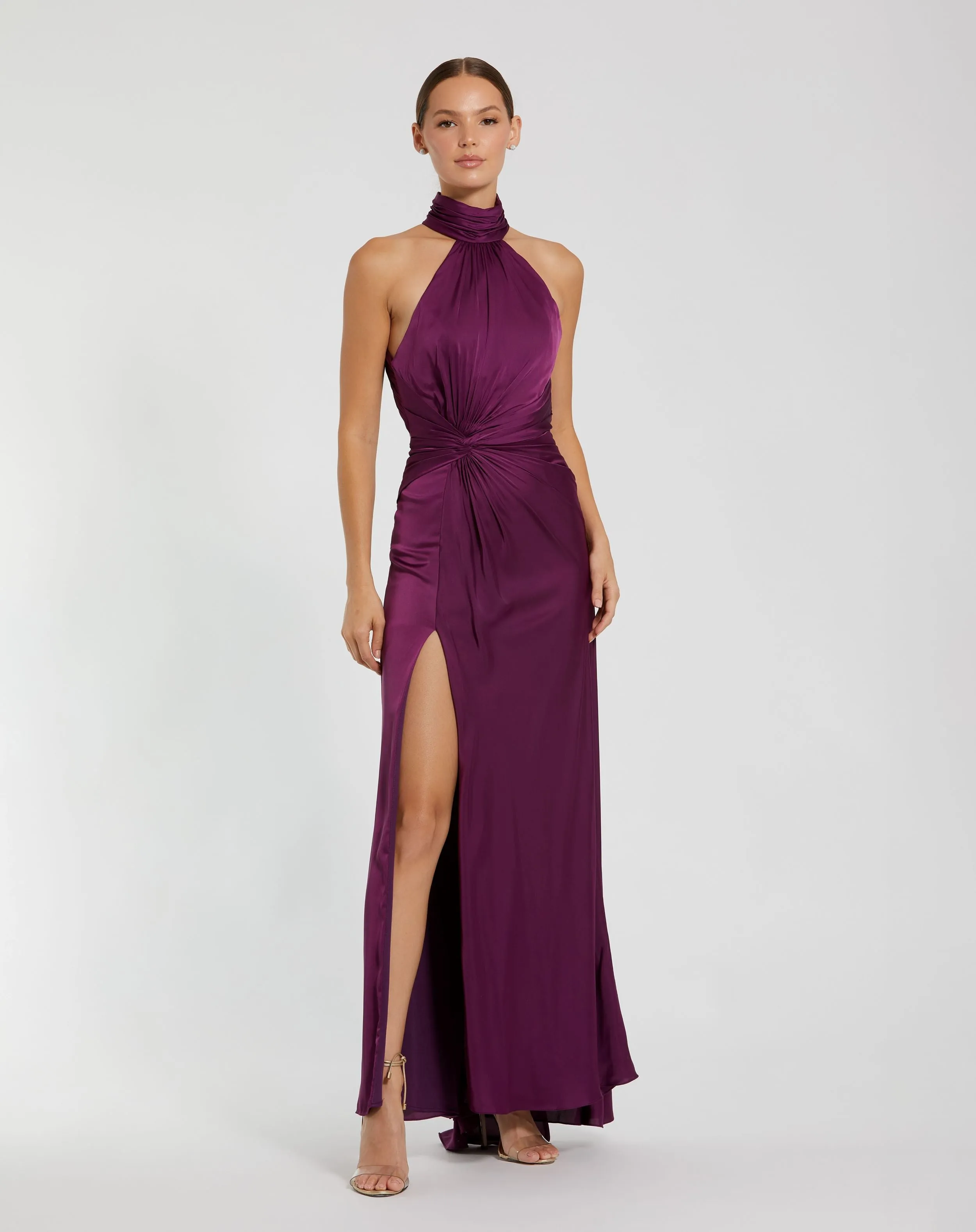 Open Back High Neck Side Ruched Gown sold by Mac Duggal