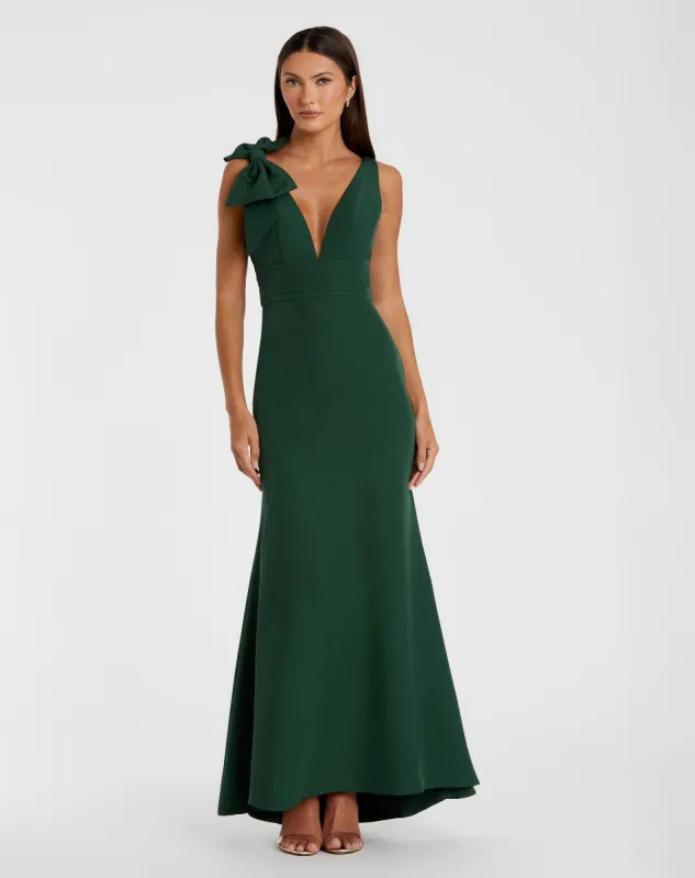 Sleeveless V Neck Bow Detail Mermaid Gown sold by Mac Duggal