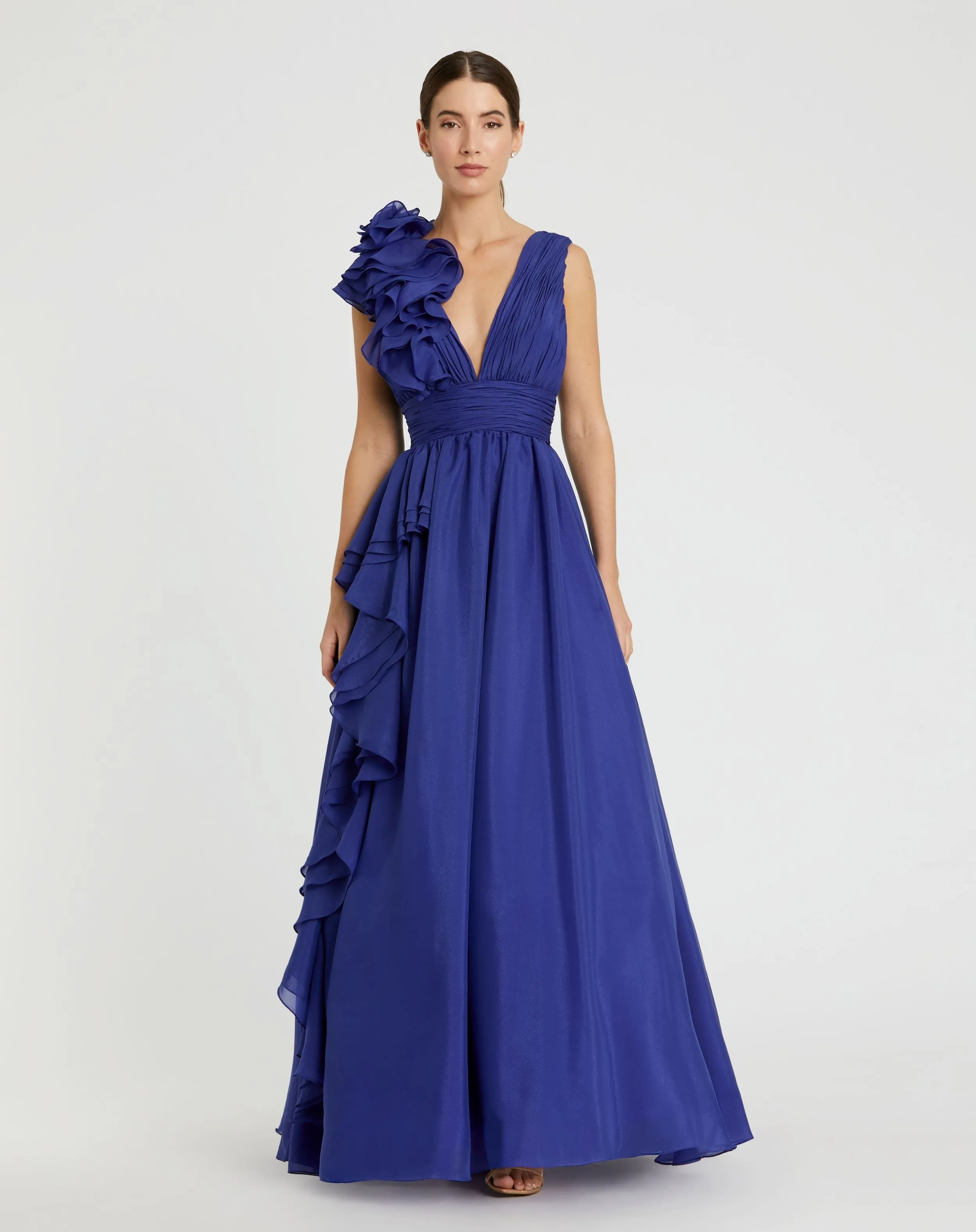 Ruffle Shoulder V-Neck Chiffon Gown sold by Mac Duggal product image thumbnail 3