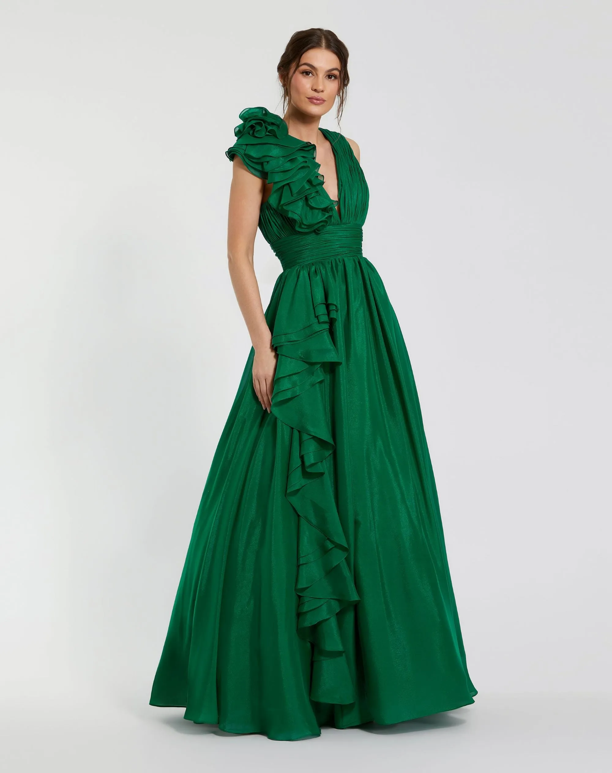 Ruffle Shoulder V-Neck Chiffon Gown sold by Mac Duggal product image thumbnail 4