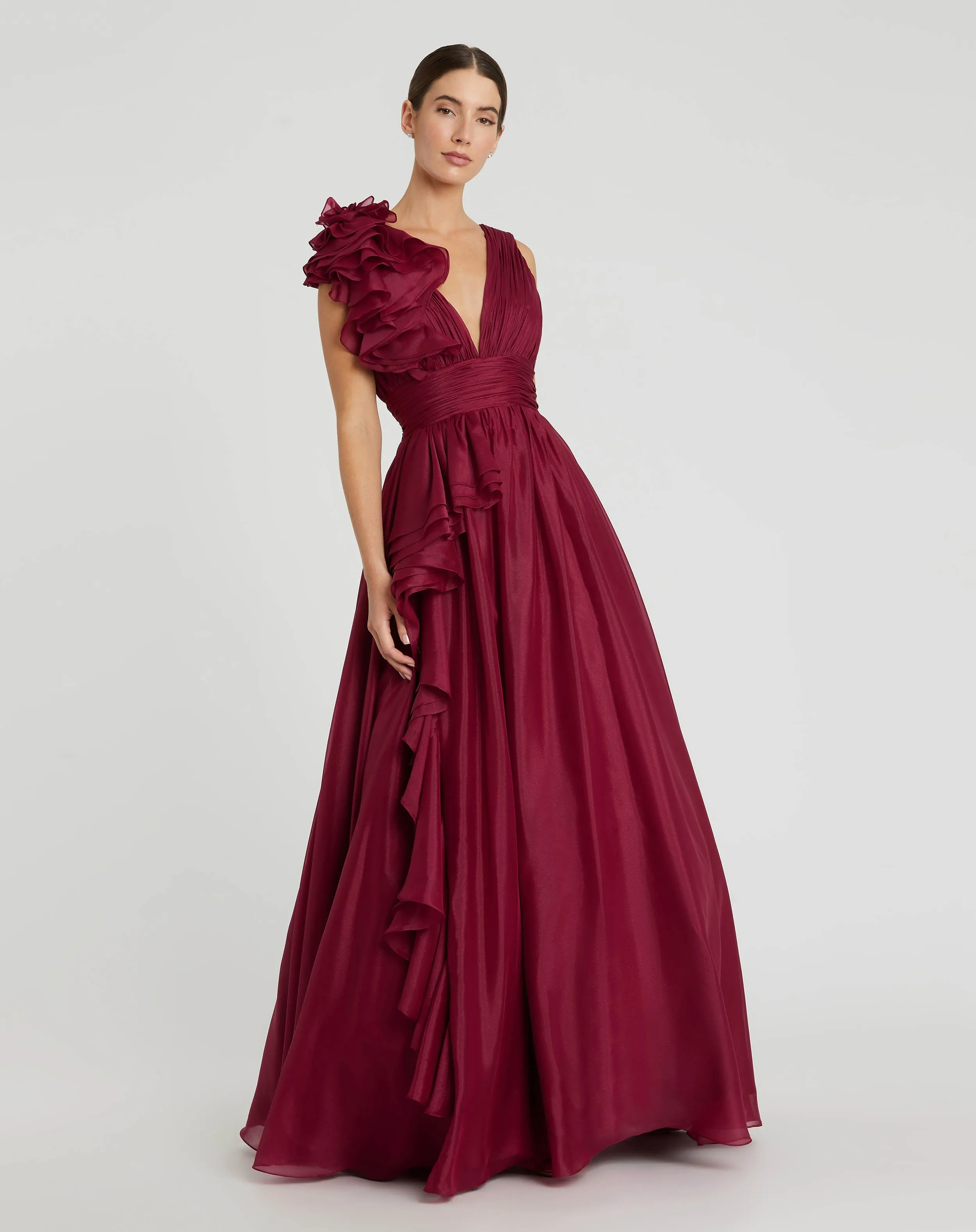 Ruffle Shoulder V-Neck Chiffon Gown sold by Mac Duggal product image thumbnail 5