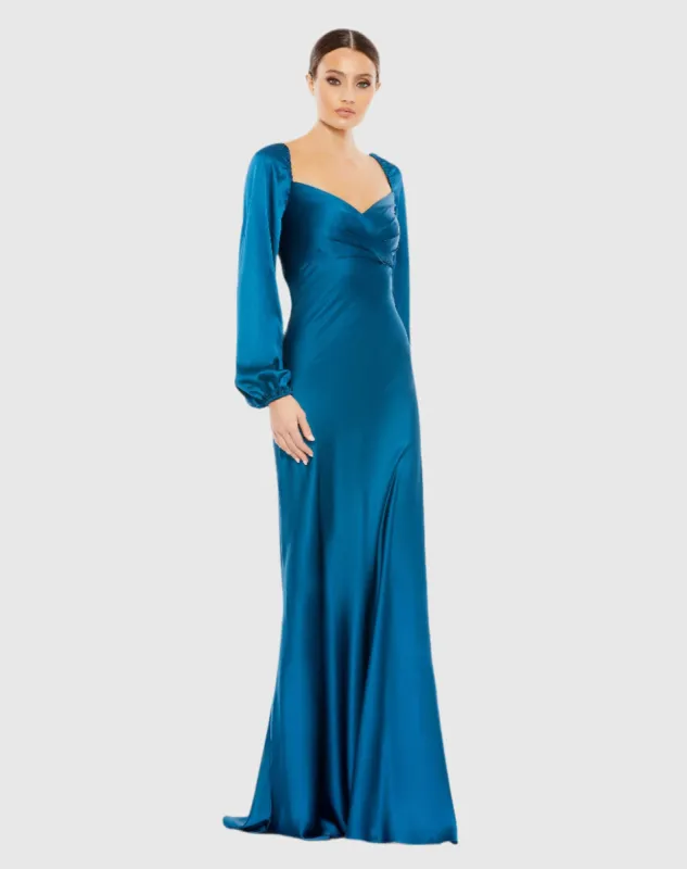 Blue Sweetheart Neckline Puff Sleeve Gown sold by Mac Duggal
