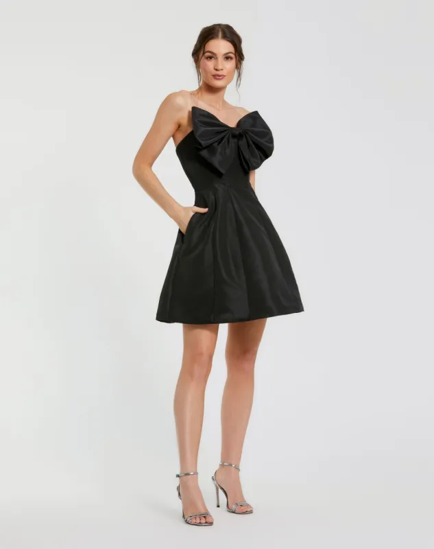 Black Strapless Oversized Bow Fit & Flare Mini Dress sold by Mac Duggal