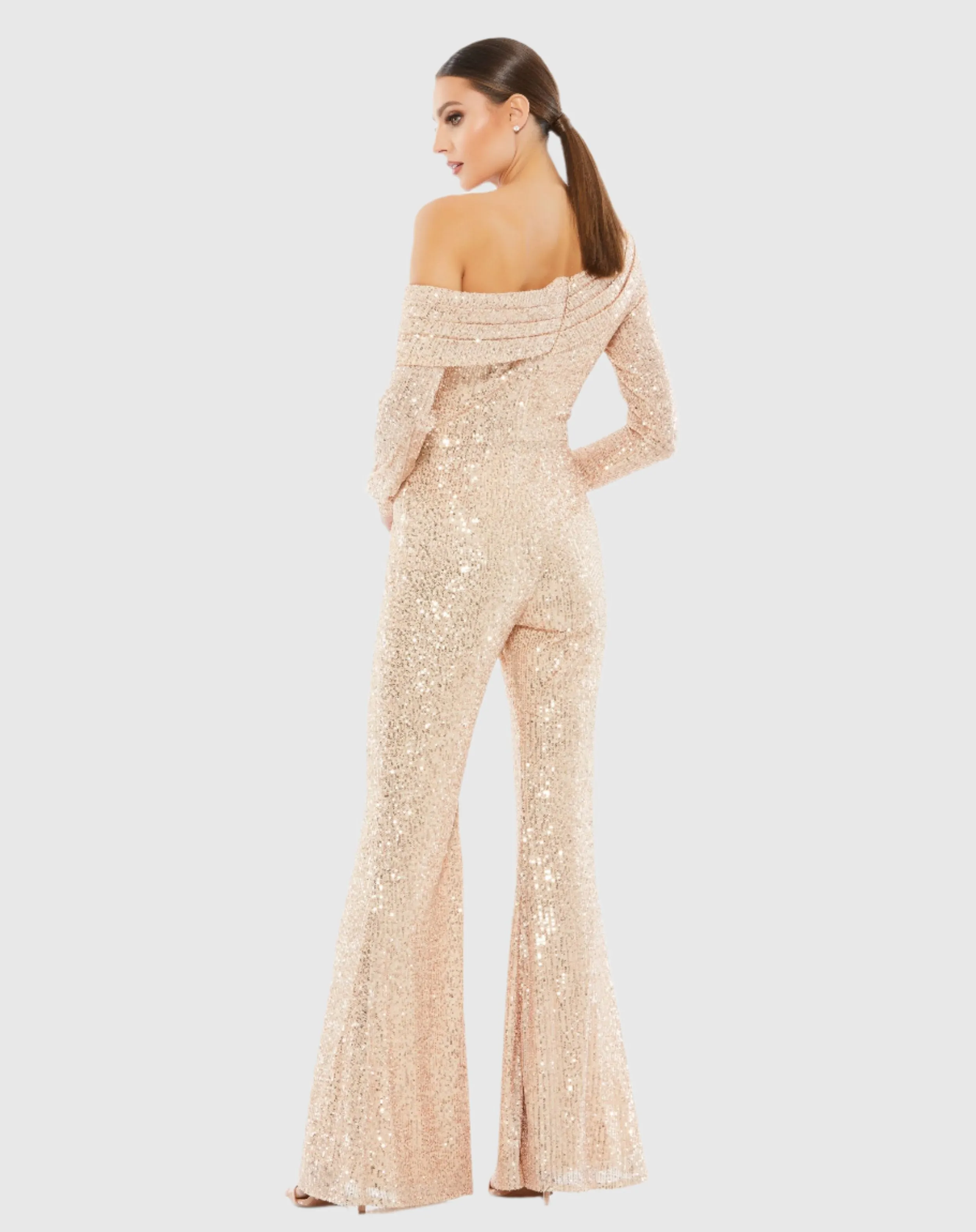 Gold Sequined Drop Shoulder Long Sleeve Jumpsuit sold by Mac Duggal product image thumbnail 3