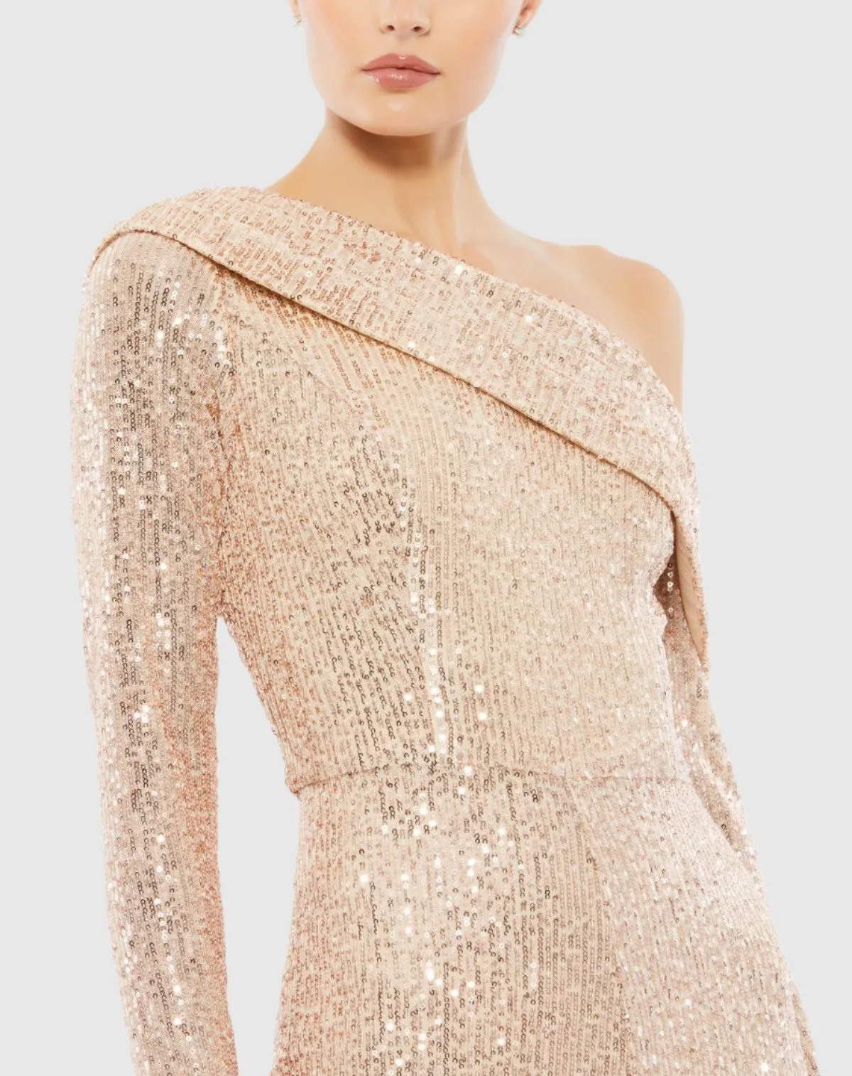 Gold Sequined Drop Shoulder Long Sleeve Jumpsuit sold by Mac Duggal product image thumbnail 2