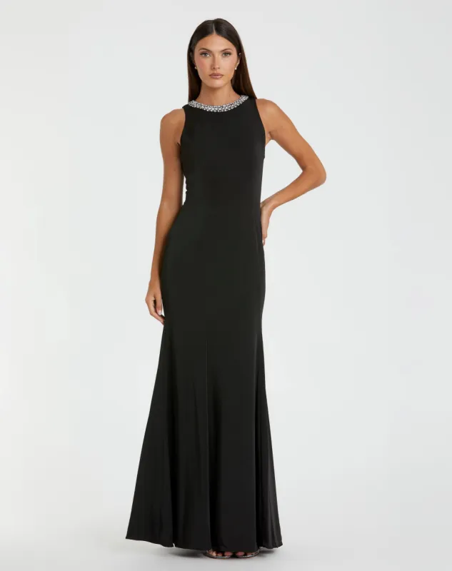 Black Embellished Neck Trumpet Gown sold by Mac Duggal