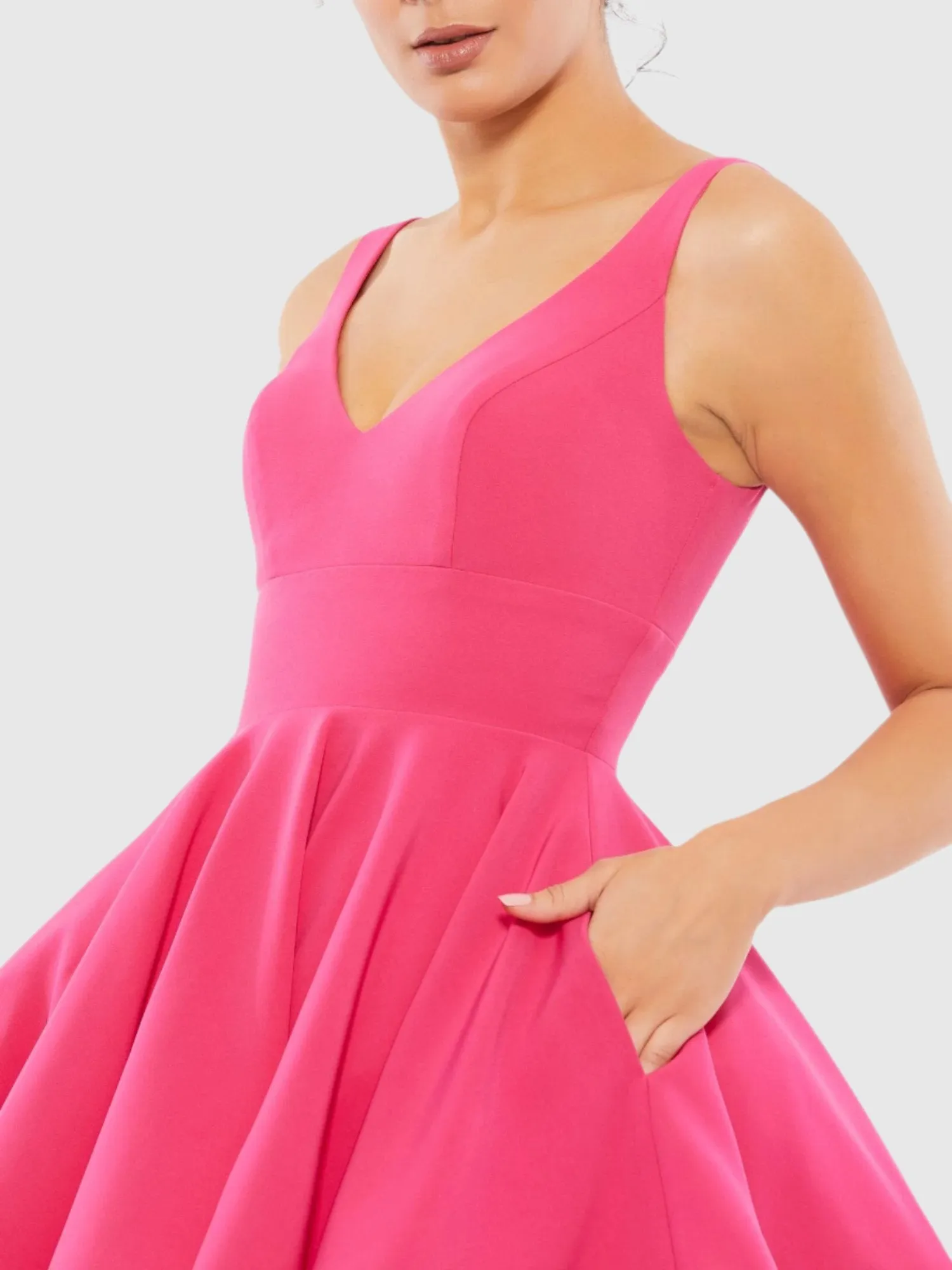 Pink V Neck Fit & Flare Mini Dress sold by Mac Duggal product image thumbnail 2