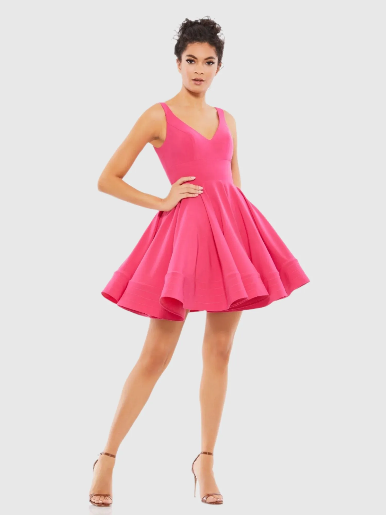 Pink V Neck Fit & Flare Mini Dress sold by Mac Duggal