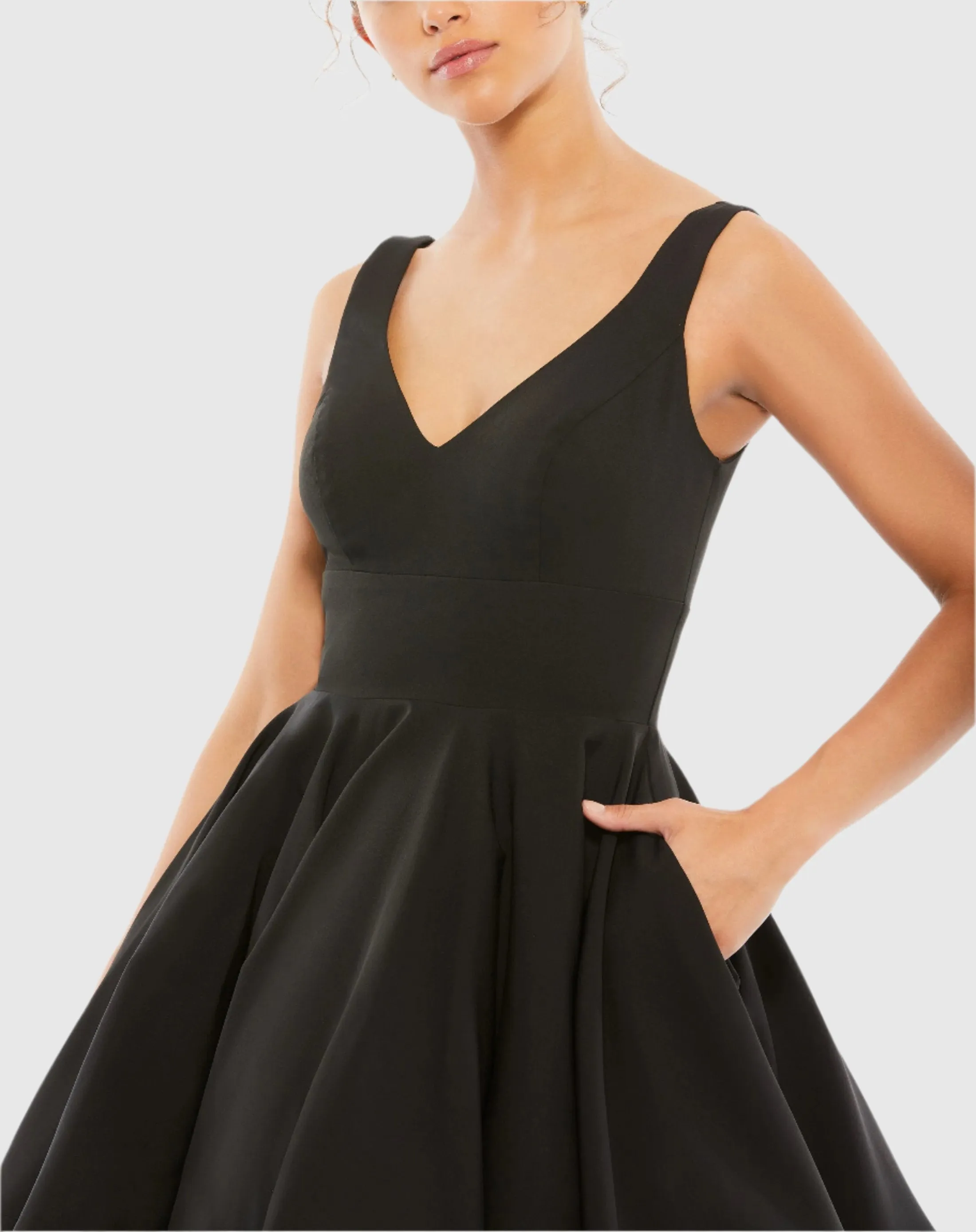 Black V Neck Fit & Flare Mini Dress sold by Mac Duggal product image thumbnail 2