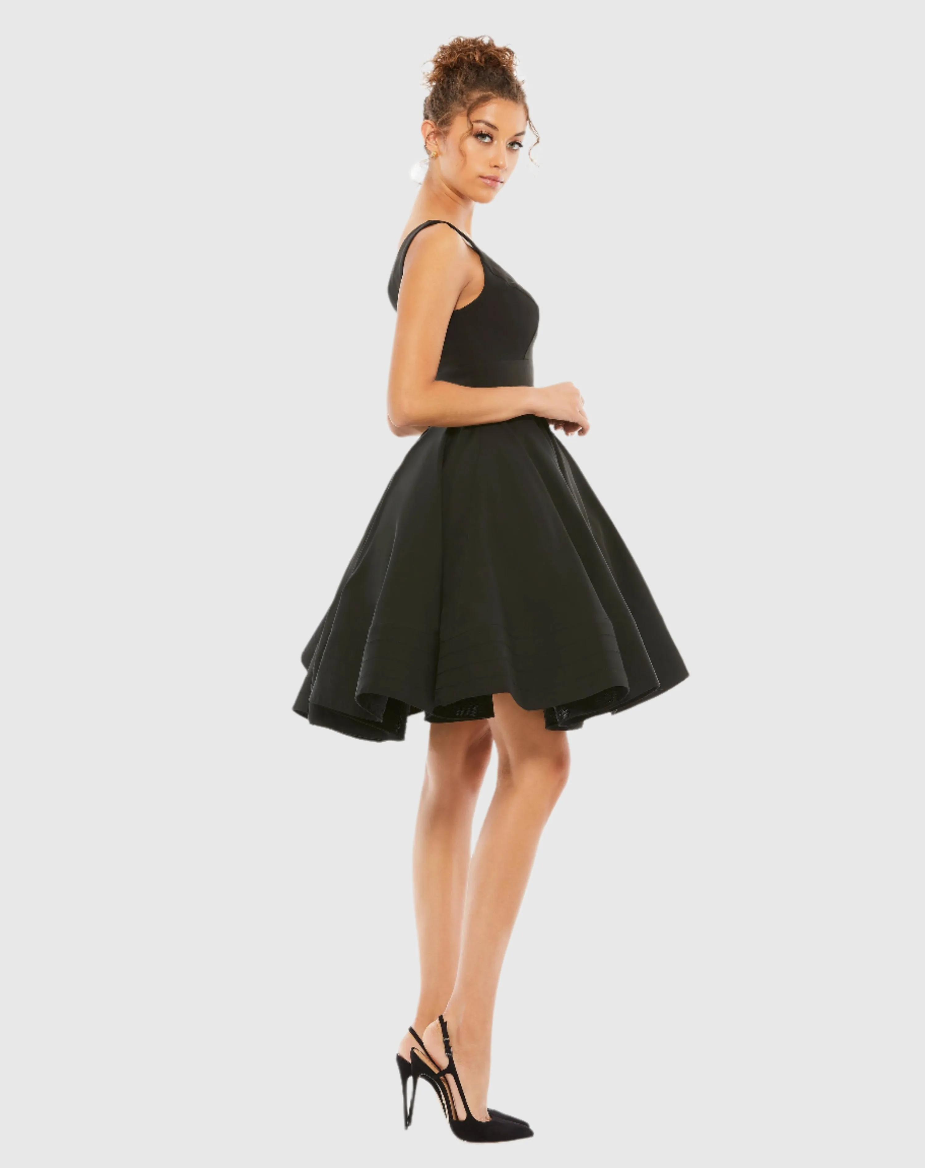 Black V Neck Fit & Flare Mini Dress sold by Mac Duggal product image thumbnail 3