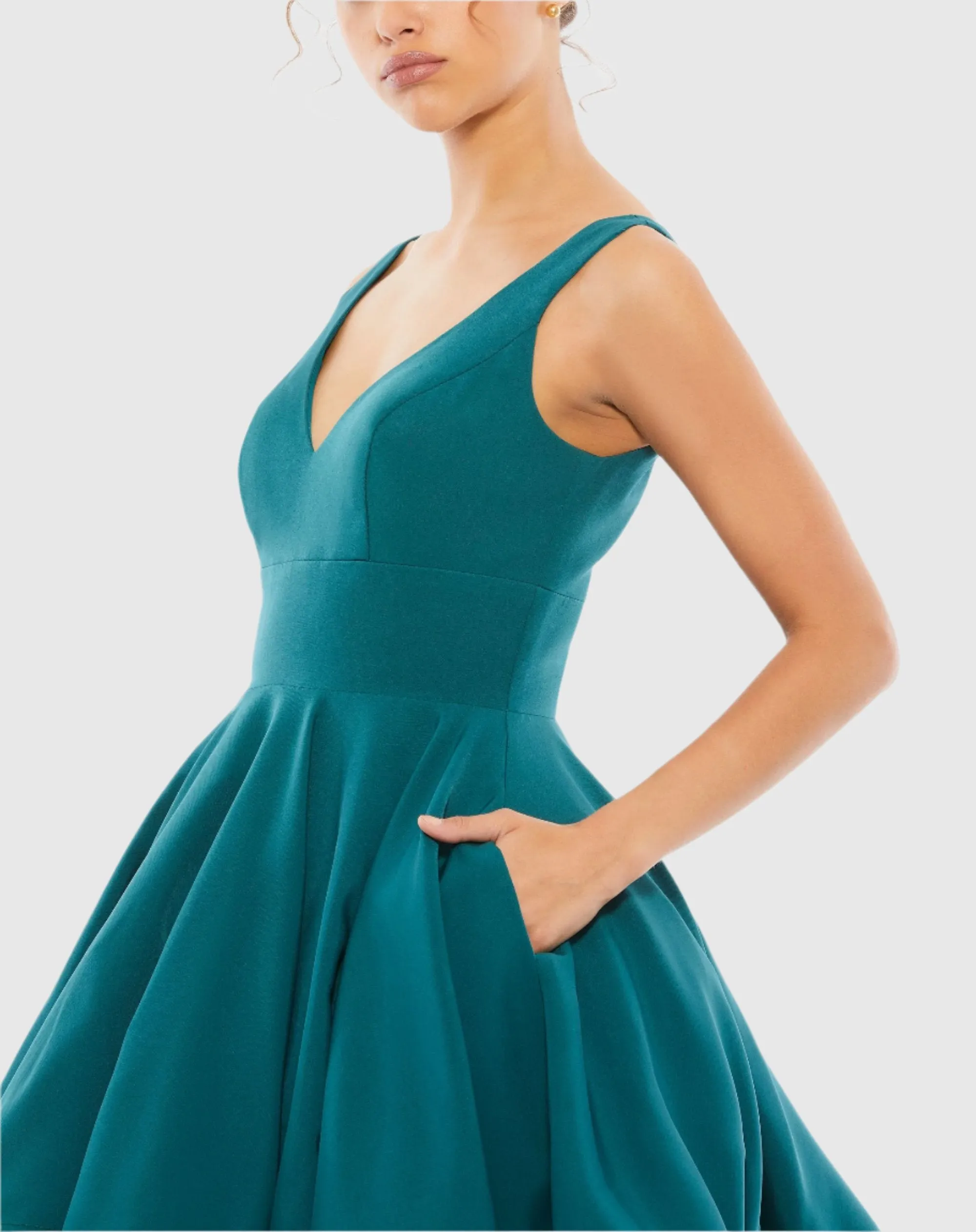 Blue V Neck Fit & Flare Mini Dress - FINAL SALE sold by Mac Duggal product image thumbnail 2
