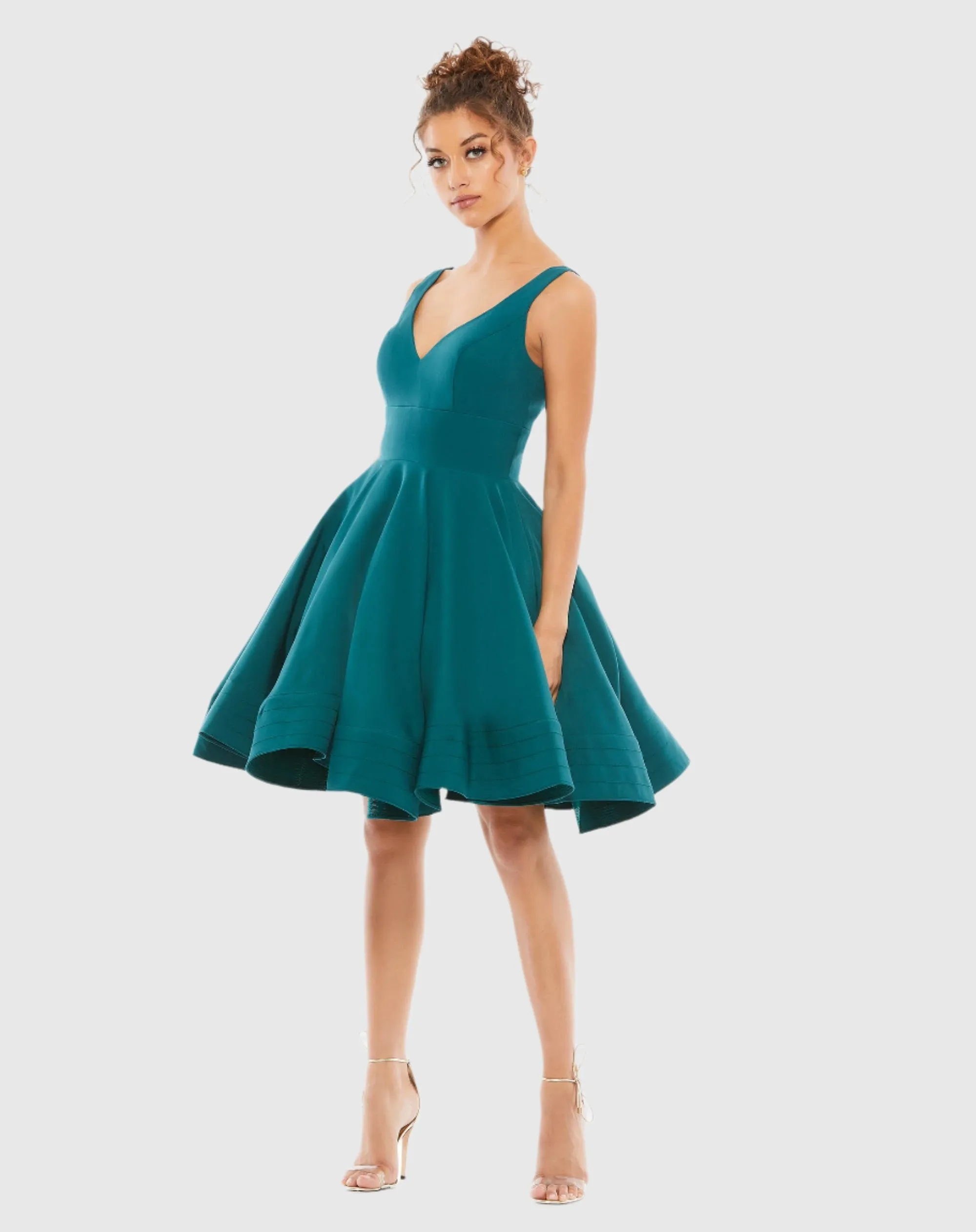 Blue V Neck Fit & Flare Mini Dress - FINAL SALE sold by Mac Duggal