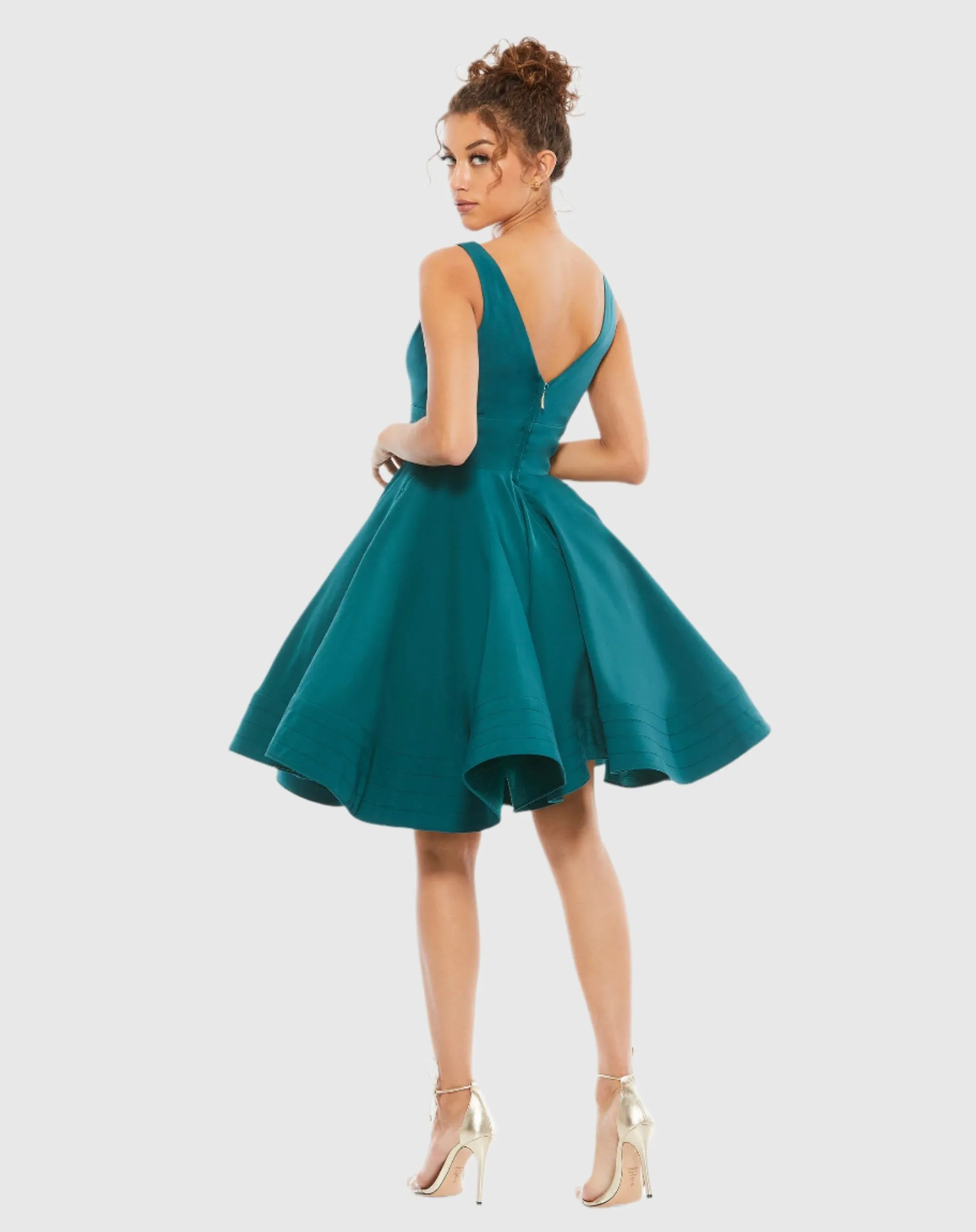 Blue V Neck Fit & Flare Mini Dress - FINAL SALE sold by Mac Duggal product image thumbnail 3
