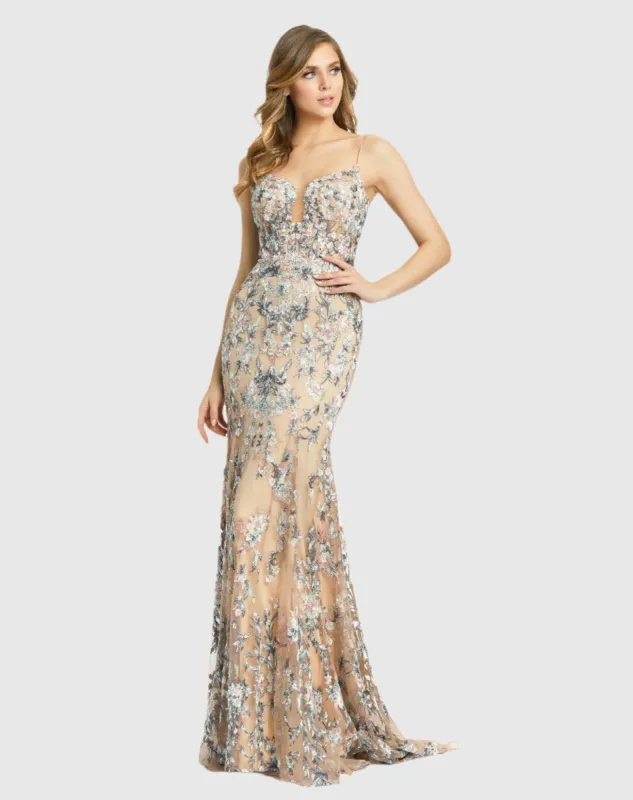 Embroidered Spaghetti Strap Trumpet Gown sold by Mac Duggal