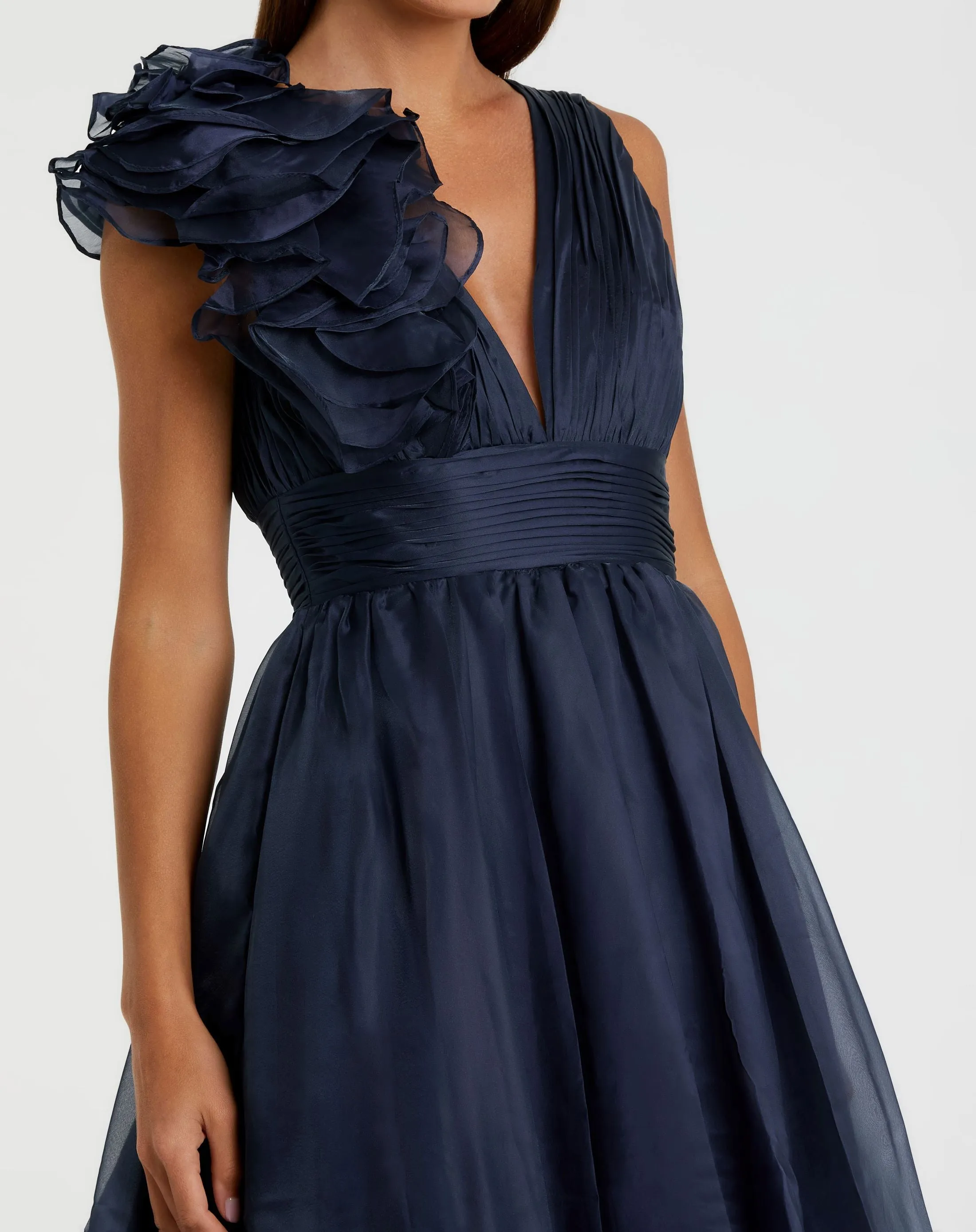 Navy Sleeveless Chiffon A-Line Tea Length Cocktail Dress sold by Mac Duggal product image thumbnail 2