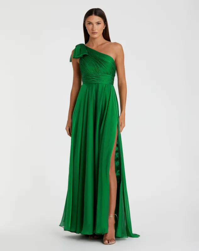 Pleated One Shoulder Chiffon Gown sold by Mac Duggal