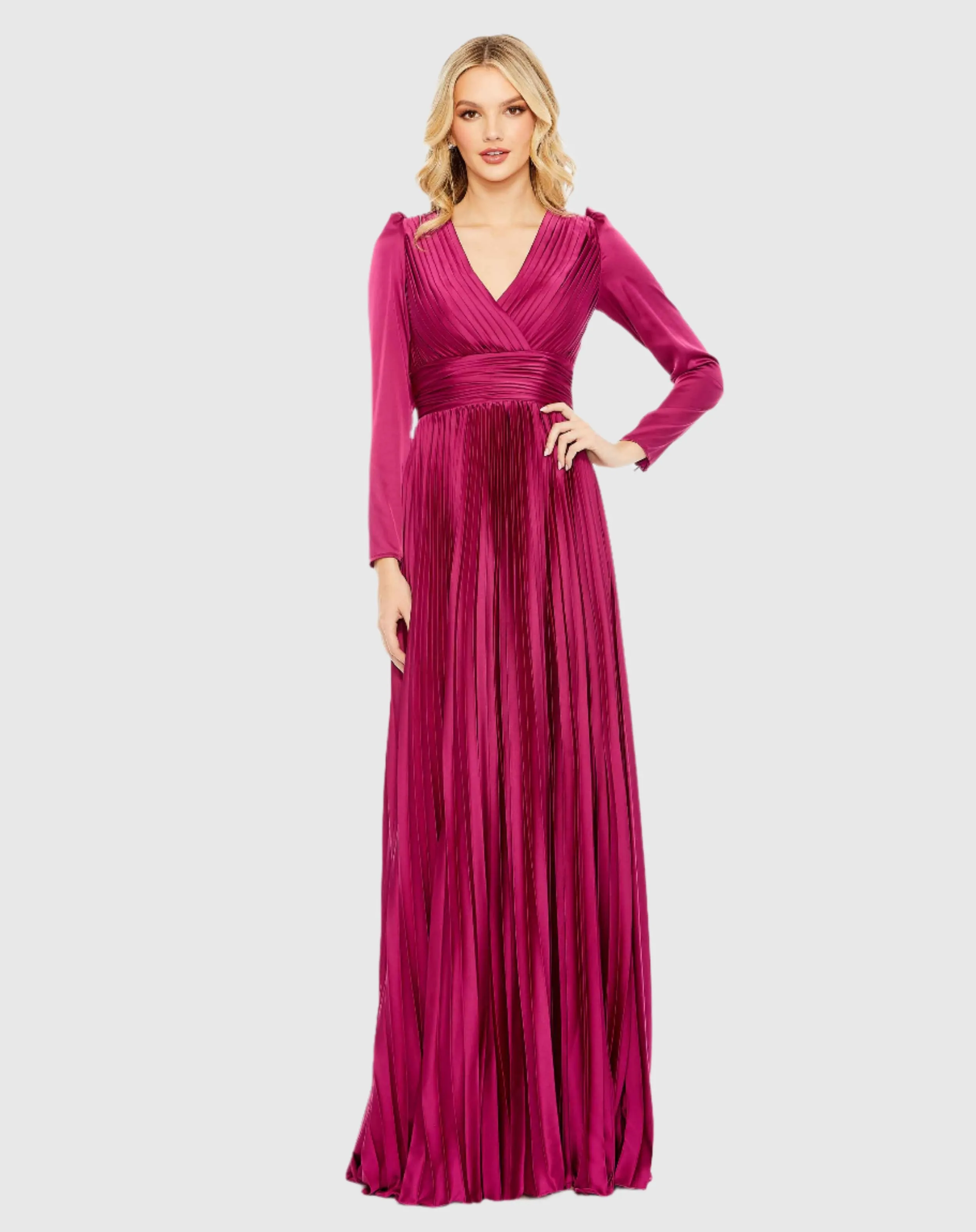 Pleated Long Sleeve V-Neck Gown sold by Mac Duggal product image thumbnail 2