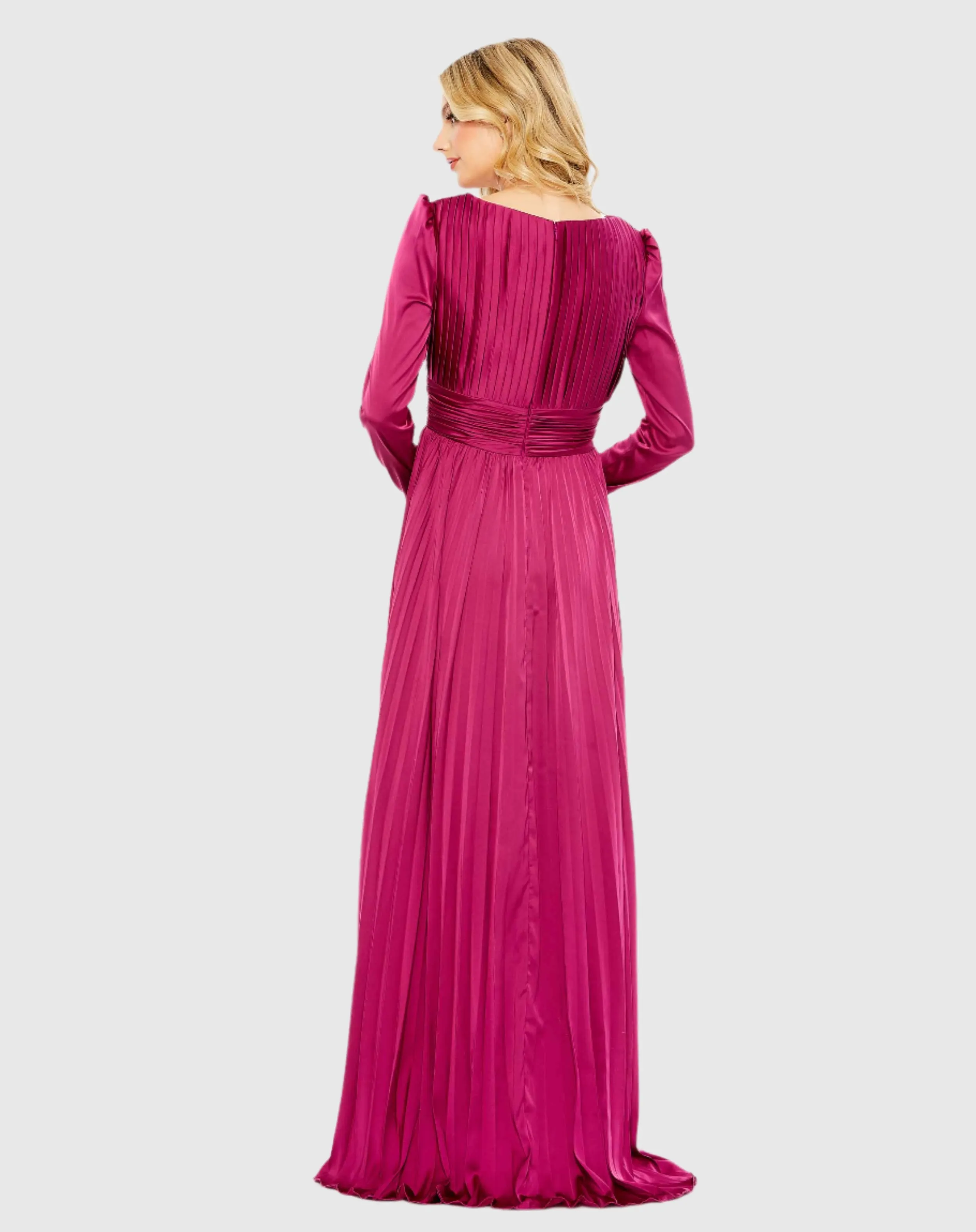 Purple Pleated Long Sleeve V-Neck Gown sold by Mac Duggal product image thumbnail 3